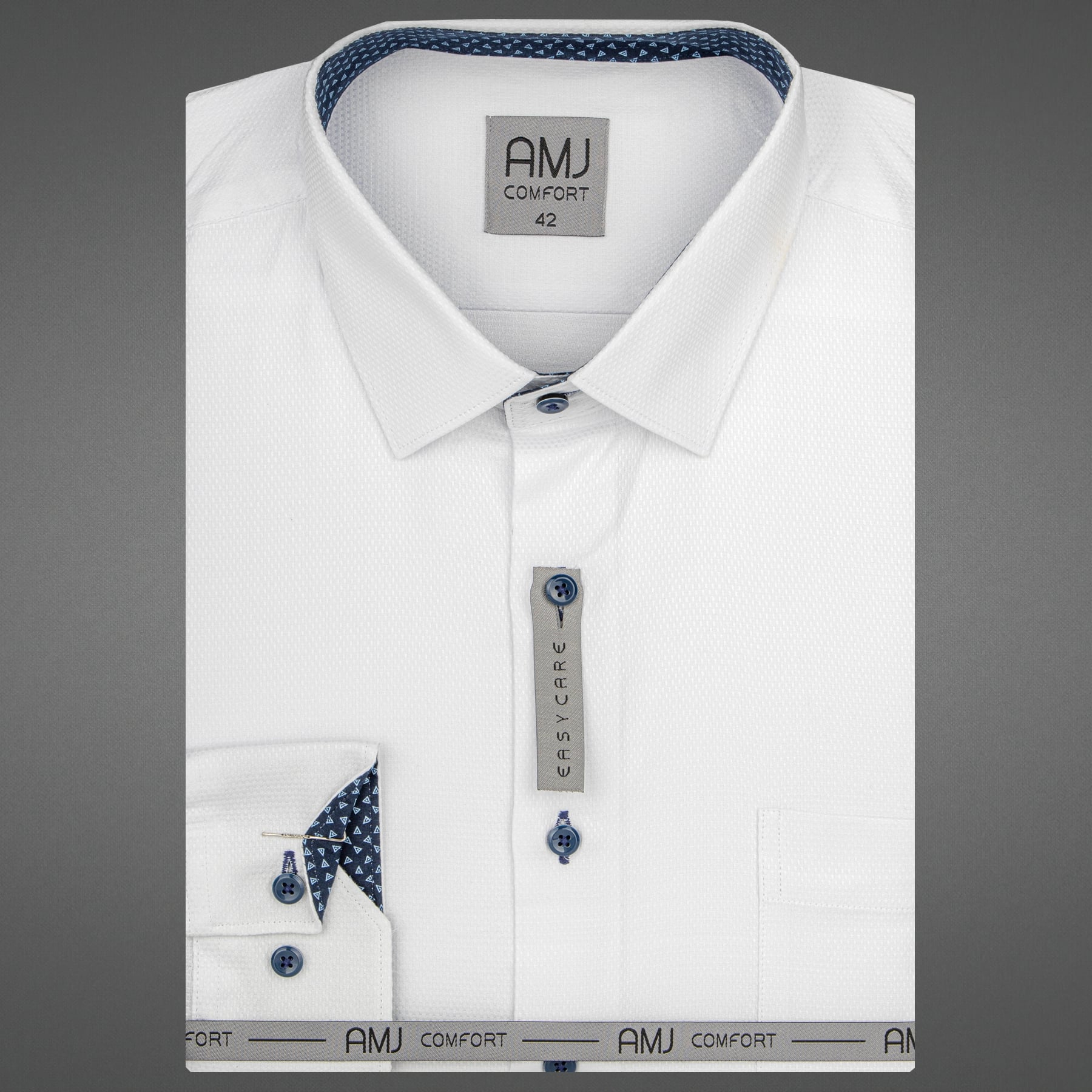 AMJ Pánská košile bavlněná, bílá vzorovaná, VDBR1154/23, dlouhý rukáv, regular fit, vel. 43