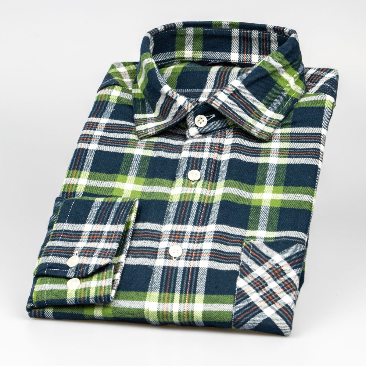 LUIZ Pánská košile LUIZ BRUNO 177 flanelová, zelené káro, dlouhý rukáv, regular fit, vel. 49