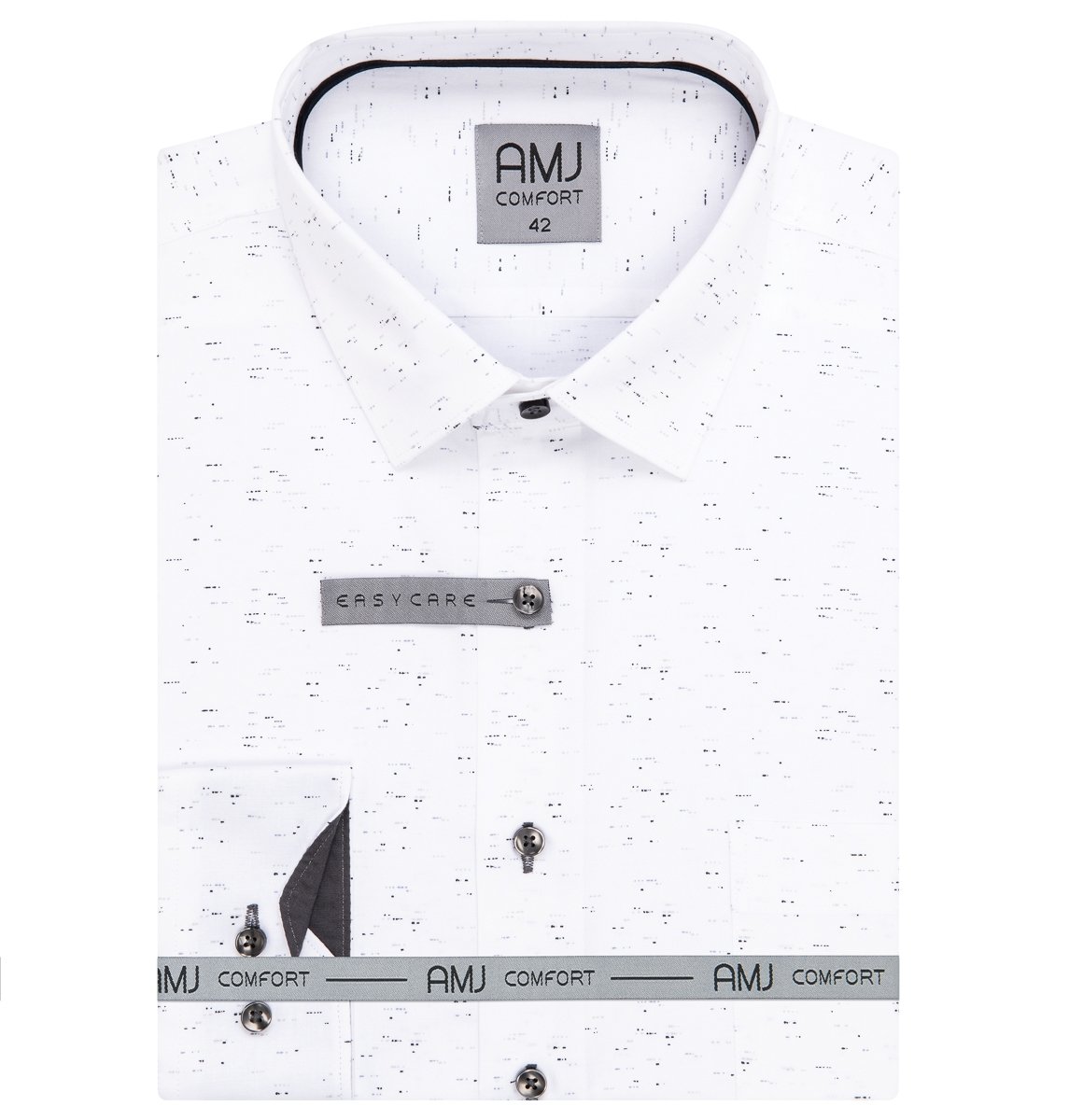 Pánská košile AMJ bavlněná, bílá černě žíhaná, VDBPSR1315, dlouhý rukáv, prodloužená délka, slim fit, vel. 44