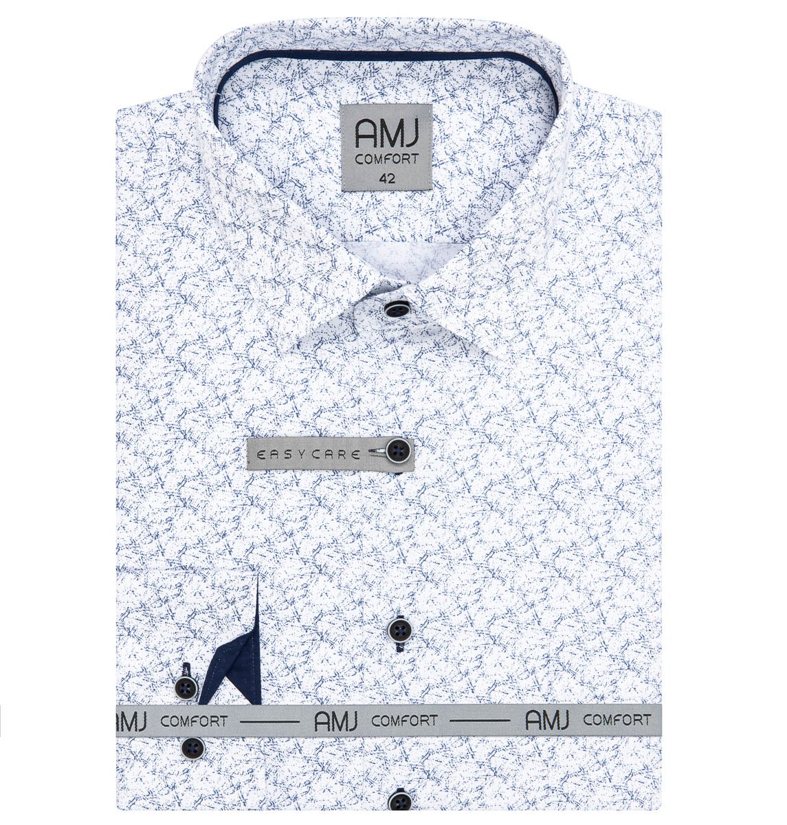 Pánská košile AMJ bavlněná, bílá modře vzorovaná, VDBR1313, dlouhý rukáv, vel. 51/52 (nadměrná)