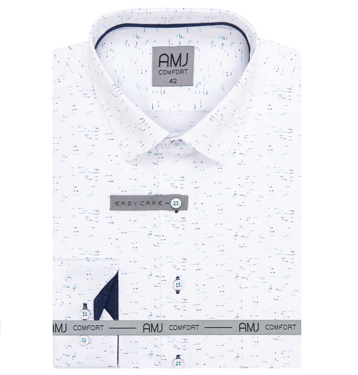 Pánská košile AMJ bavlněná, bílá modře žíhaná, VDSBR1314, dlouhý rukáv slim fit, vel. 40