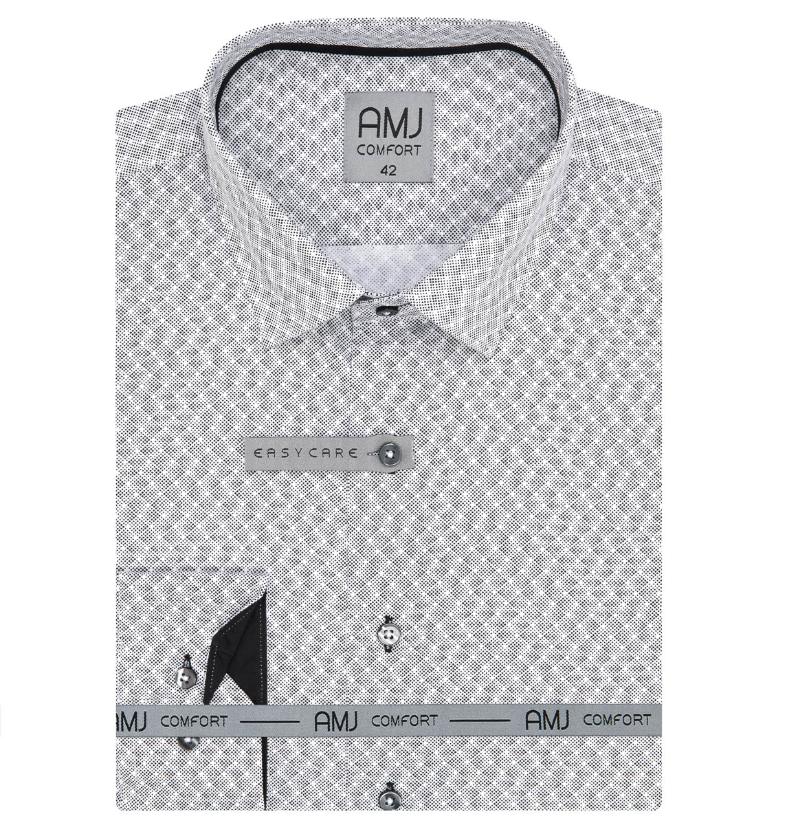 Pánská košile AMJ bavlněná, bílá puntíkovaná vzorovaná, VDBR1292, dlouhý rukáv, vel. 45