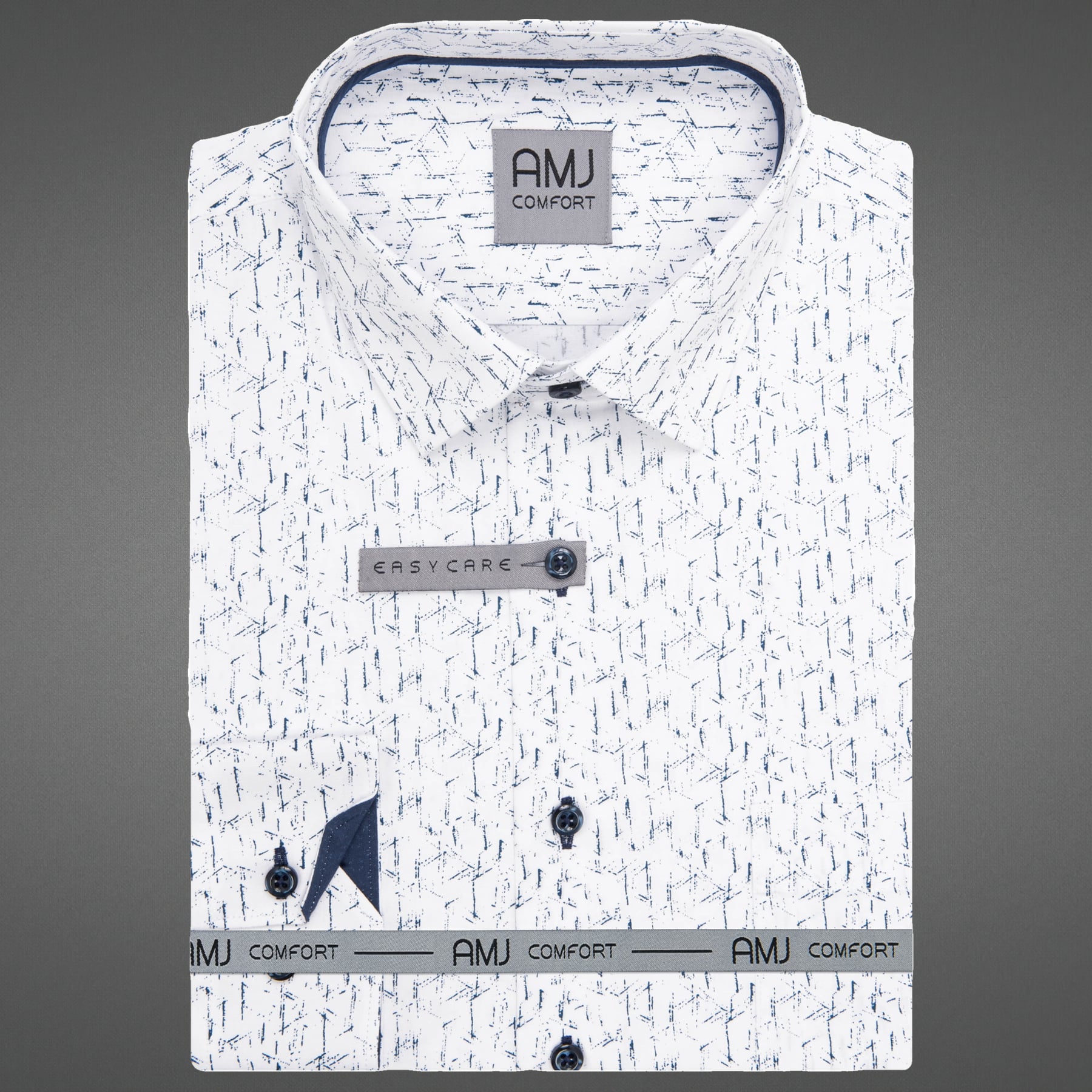 Pánská košile AMJ bavlněná, bílá s čárkami VDBPSR1460, dlouhý rukáv, prodloužená délka, slim fit, vel. 41