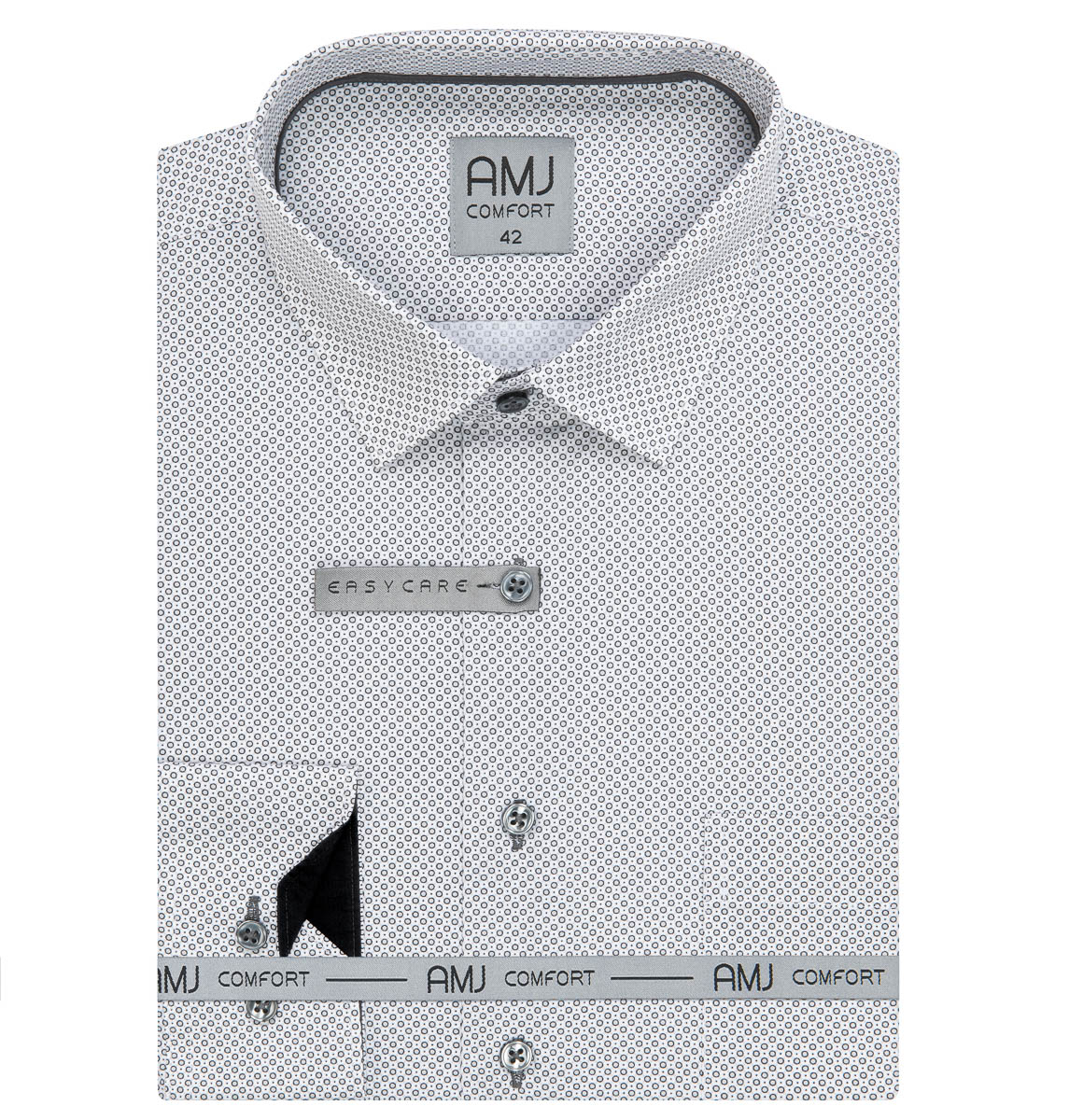 Pánská košile AMJ bavlněná, bílá s kolečky, VDBR1320, dlouhý rukáv, dlouhý rukáv vel. 51/52 (nadměrná)