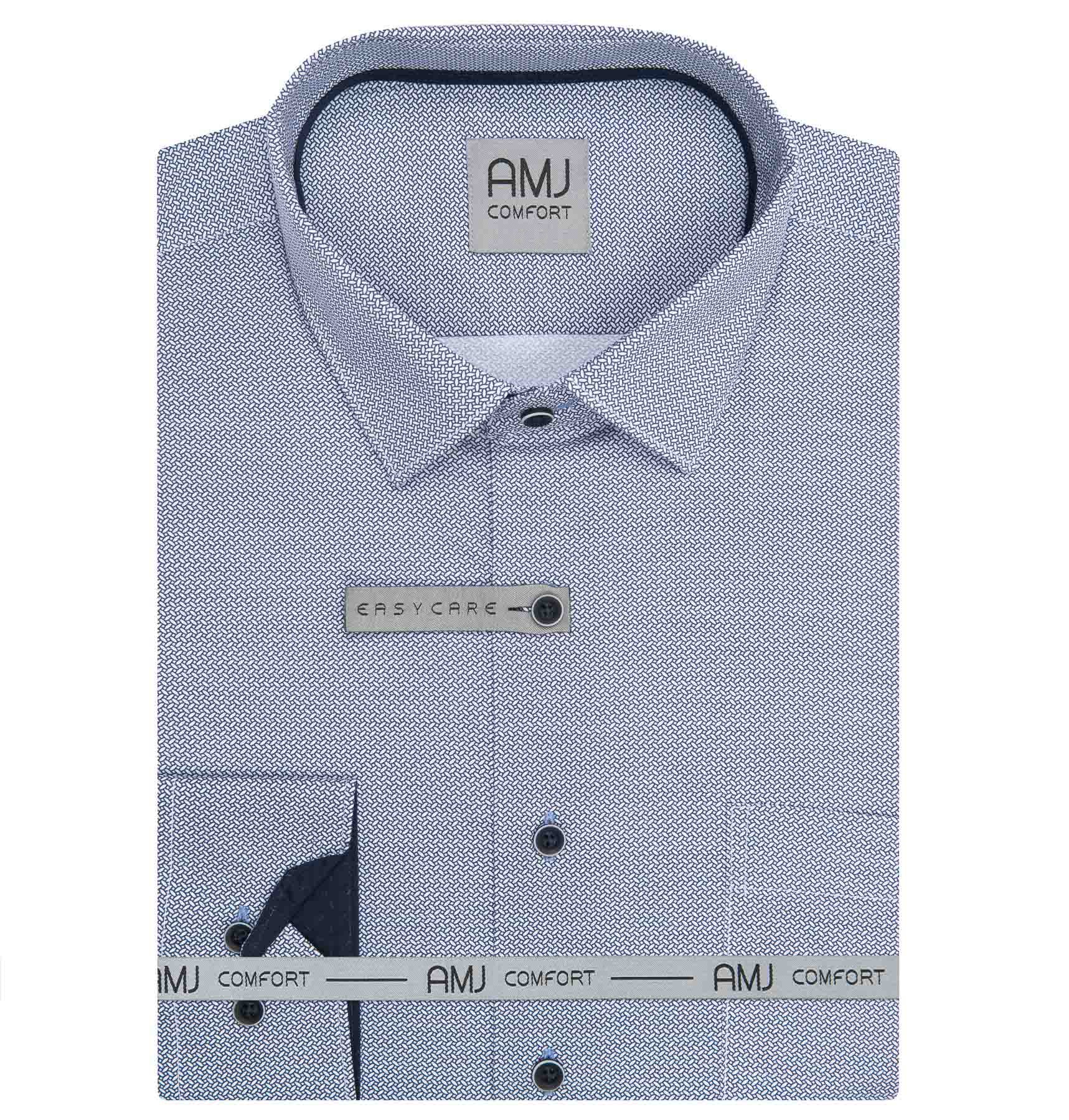 Pánská košile AMJ bavlněná, bílá s modrým vzorem rýžových zrn VDBR1477, dlouhý rukáv, regular fit, vel. 41