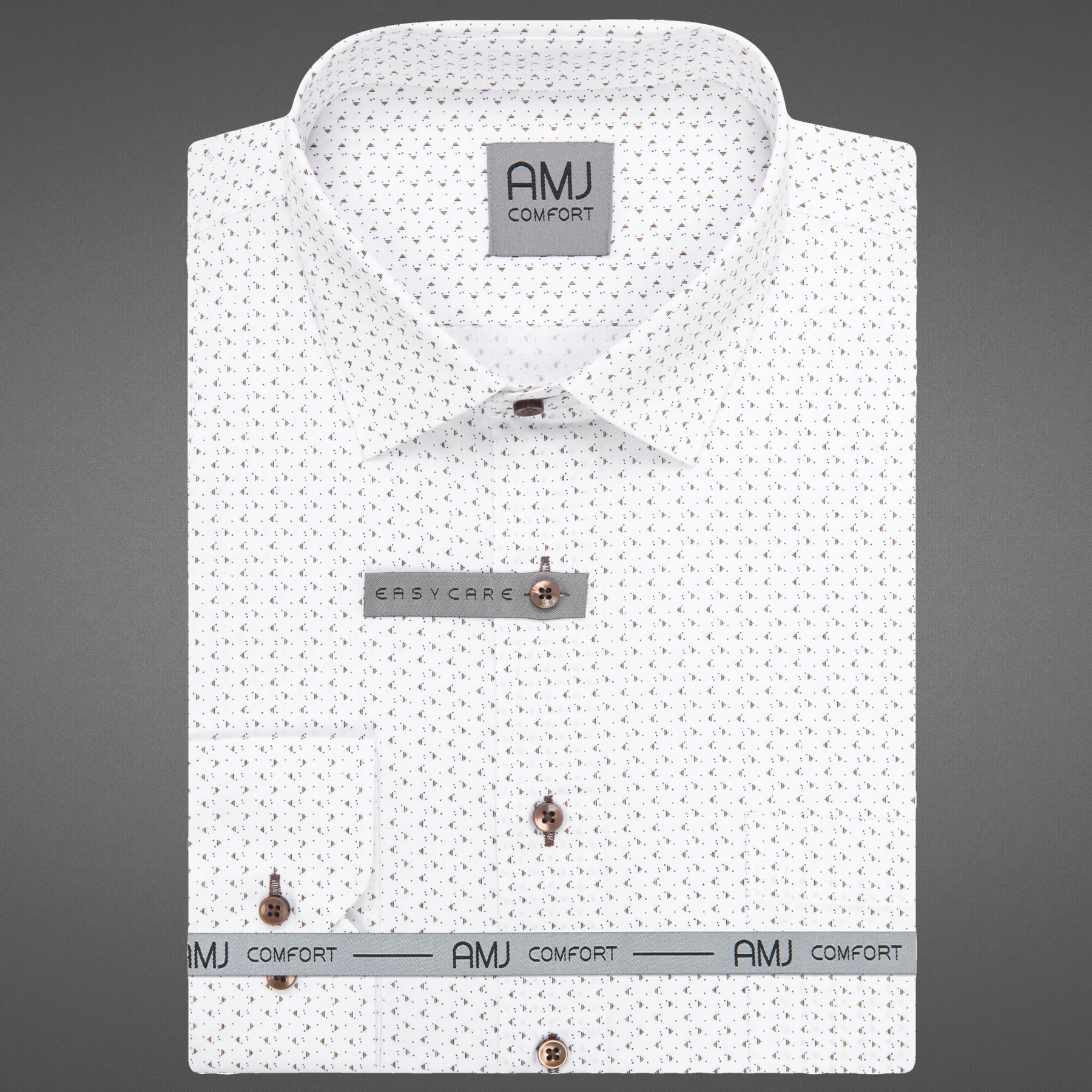 AMJ Pánská košile AMJ bavlněná, bílá s trojúhelníky VDB1398, dlouhý rukáv, regular fit, vel. 47/48