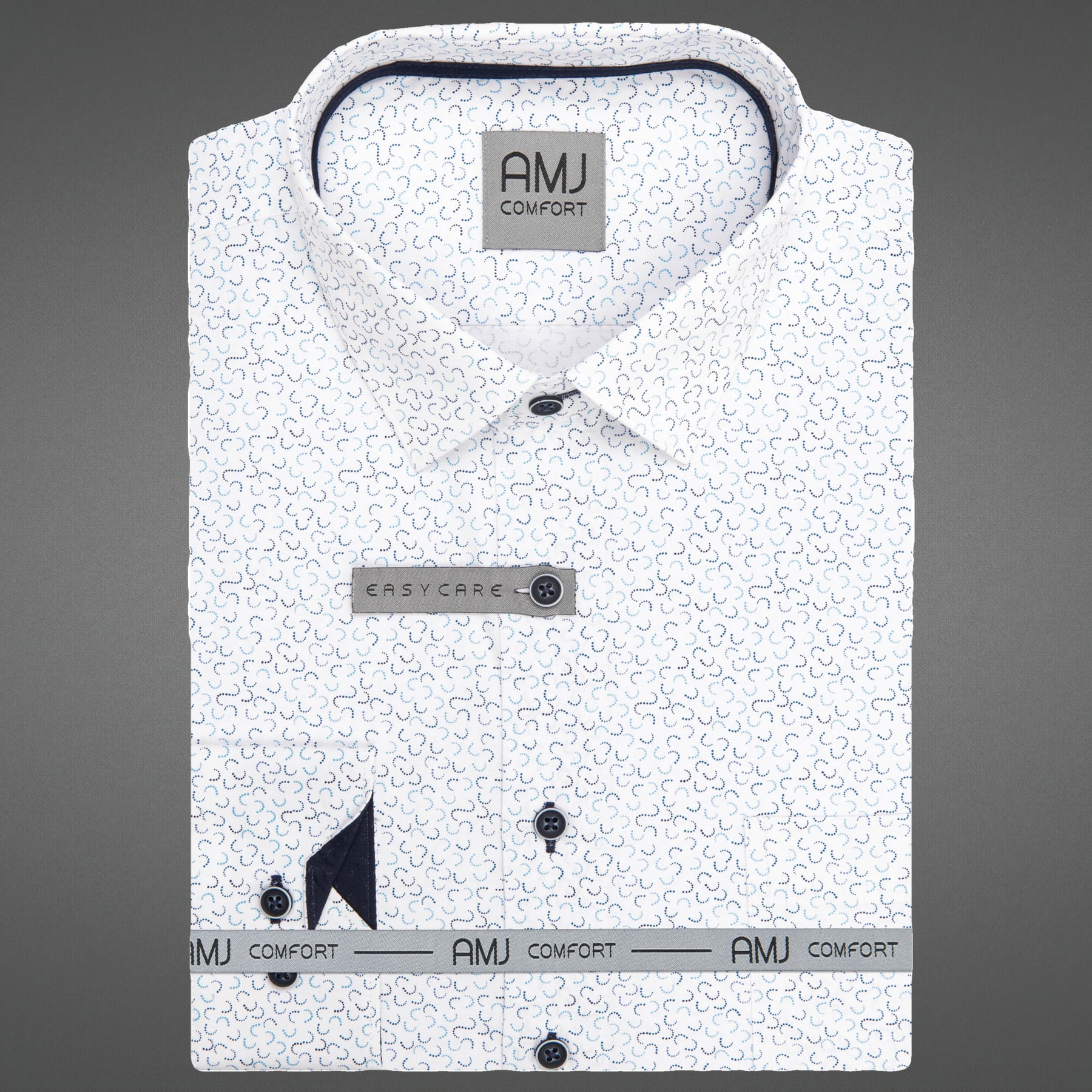 Pánská košile AMJ bavlněná, bílá s vlnkami VDSBR1472, dlouhý rukáv, slim fit, vel. 38