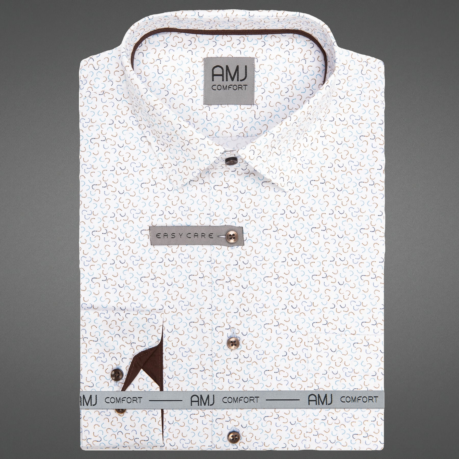 Pánská košile AMJ bavlněná, bílá s vlnkami VDBPSR1485, dlouhý rukáv, prodloužená délka, slim fit, vel. 45