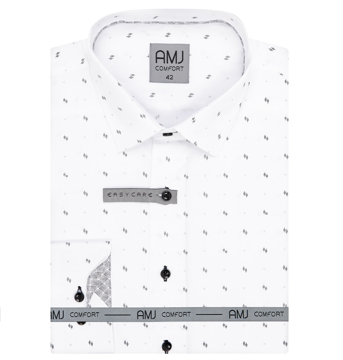 Pánská košile AMJ bavlněná, bílá vzorovaná, VDBR1299, dlouhý rukáv, vel. 42