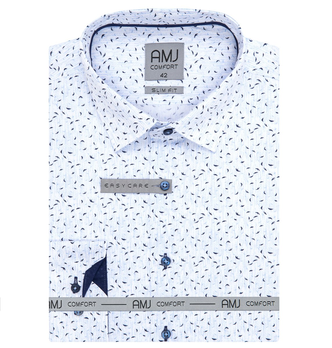 Pánská košile AMJ bavlněná, bílá vzorovaná, VDBR1308, dlouhý rukáv, vel. 51/52 (nadměrná)