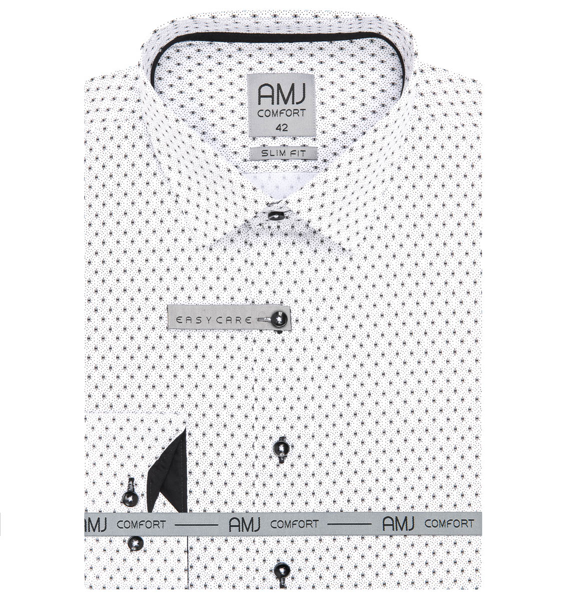 Pánská košile AMJ bavlněná, bílá vzorovaná, VDBR1317, dlouhý rukáv, vel. 47/48 (nadměrná)