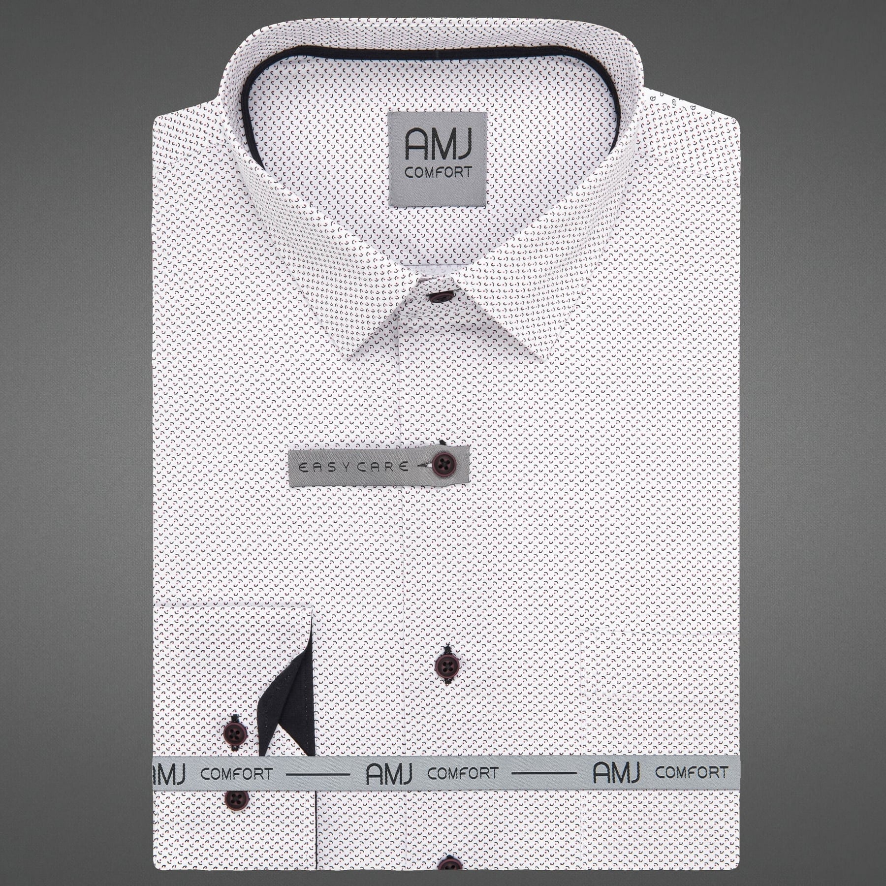 Pánská košile AMJ bavlněná, bílá vzorovaná VDBR1401, dlouhý rukáv, regular fit, vel. 49/50