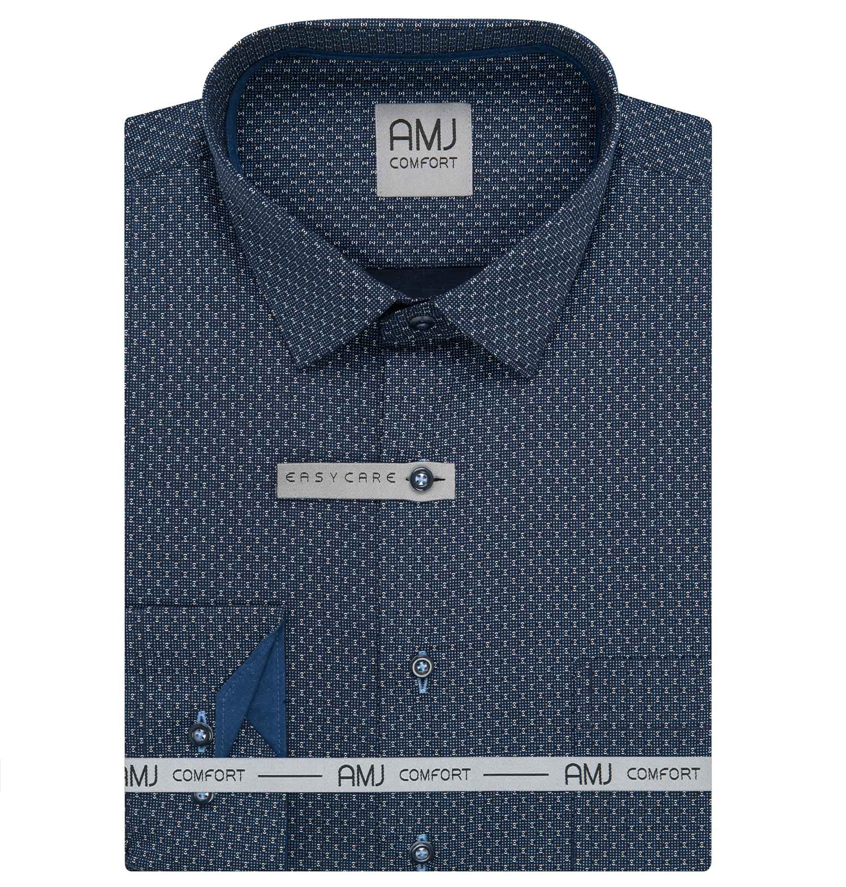 Pánská košile AMJ bavlněná, modrá puntíkovaná VDBR1422, dlouhý rukáv, regular fit, vel. 45