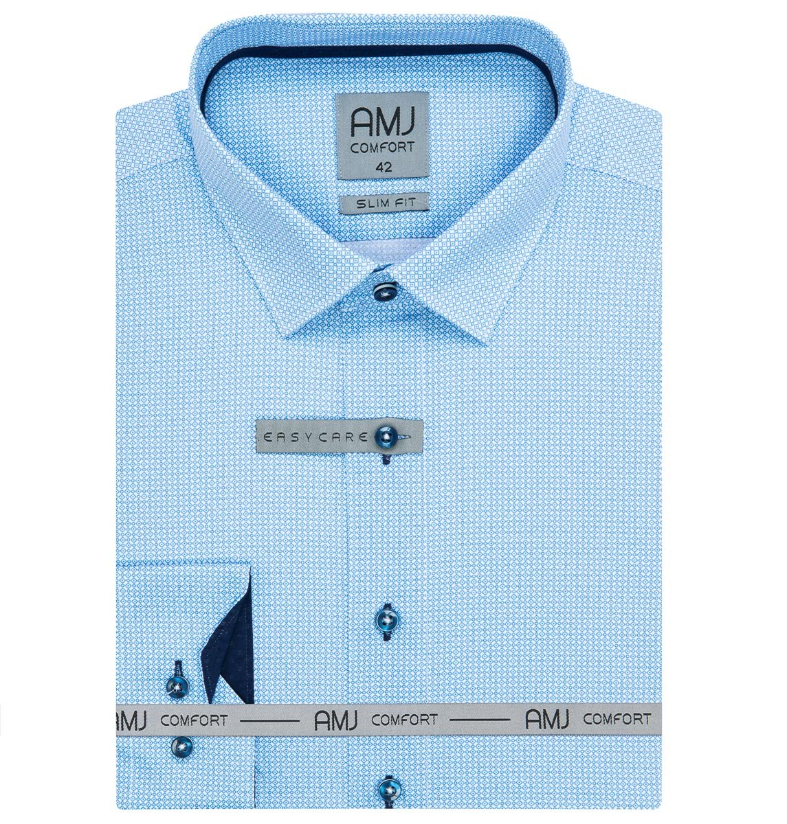 Pánská košile AMJ bavlněná, modrá vzorovaná, VDBR1321, dlouhý rukáv, vel. 47/48 (nadměrná)