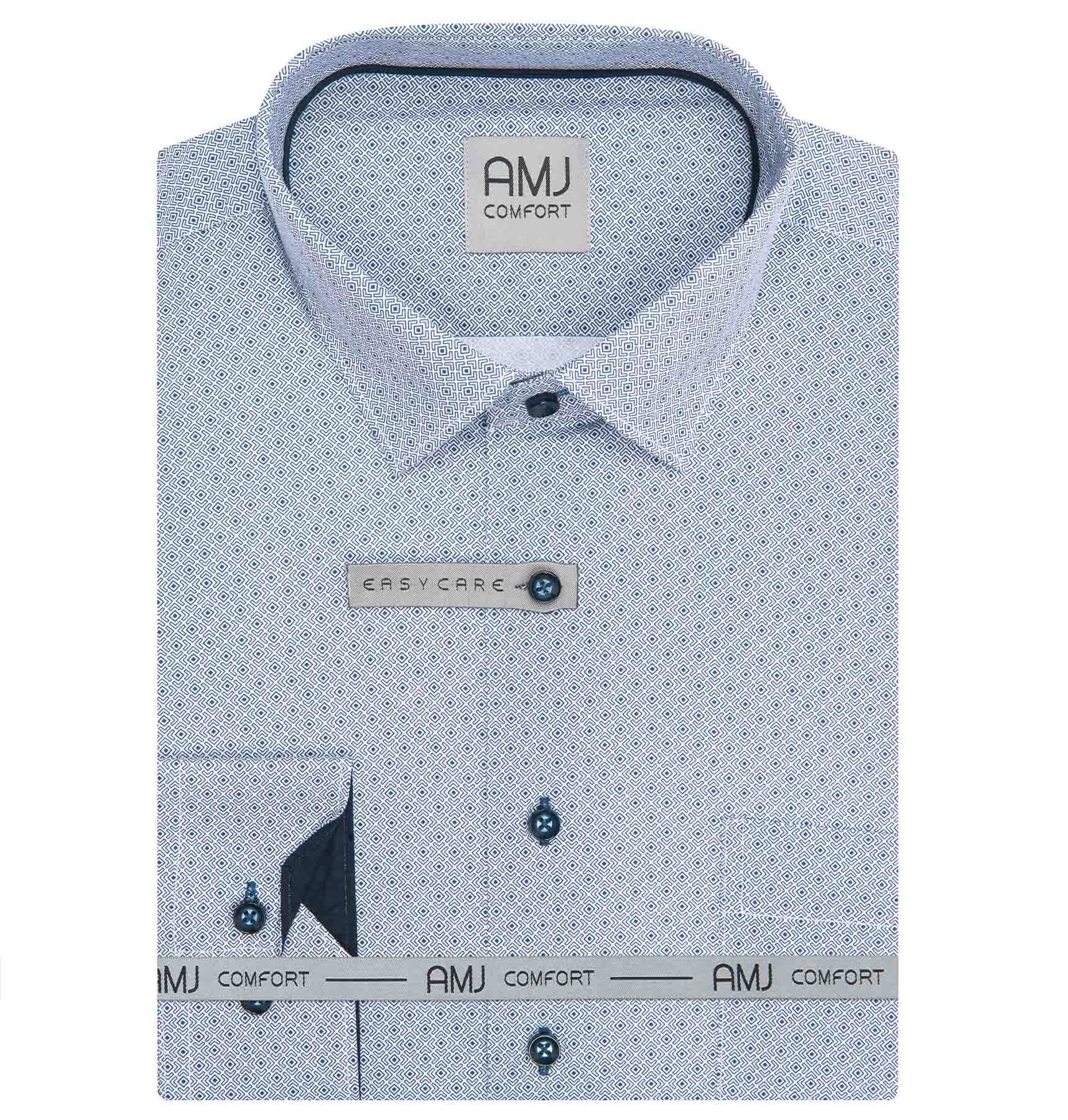 Pánská košile AMJ bavlněná, modro-bílá s kostkami VDSBR1475, dlouhý rukáv, slim fit, vel. 40