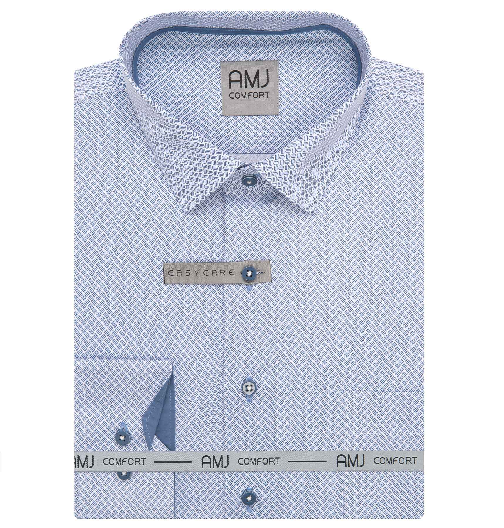 Pánská košile AMJ bavlněná, modro-bílá s vlnkami VDBPSR1418, dlouhý rukáv, prodloužená délka, slim fit, vel. 39