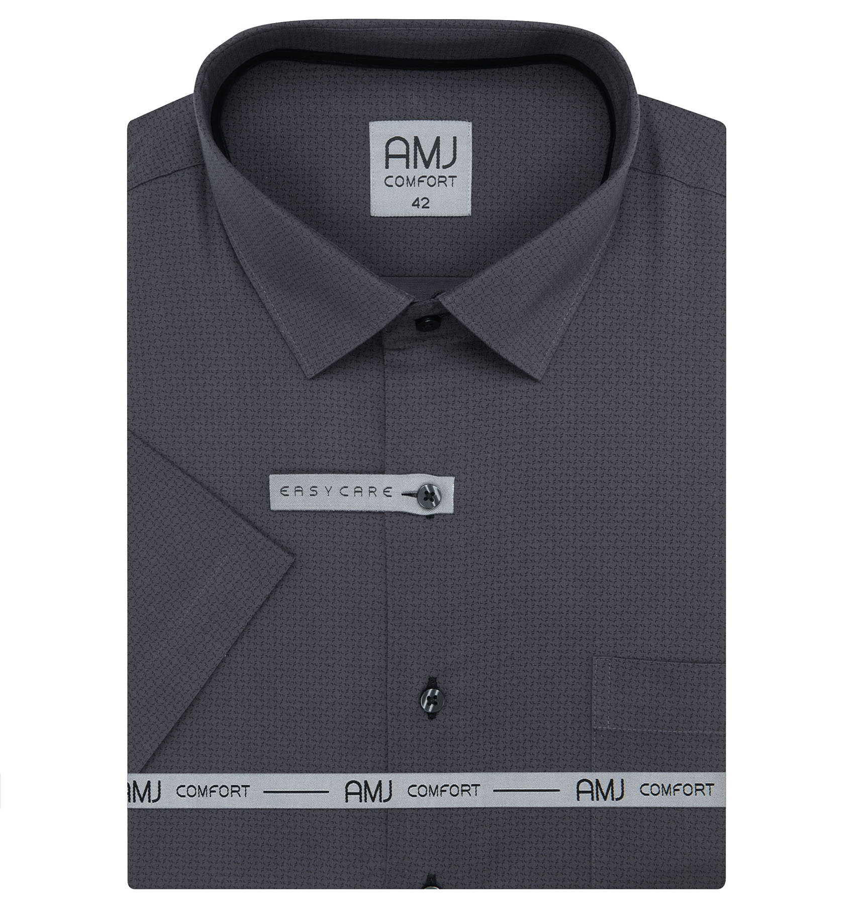 Levně AMJ Pánská košile bavlněná, šedá, geometrické tvary, VKBR1495, krátký rukáv, regular fit, vel. 40