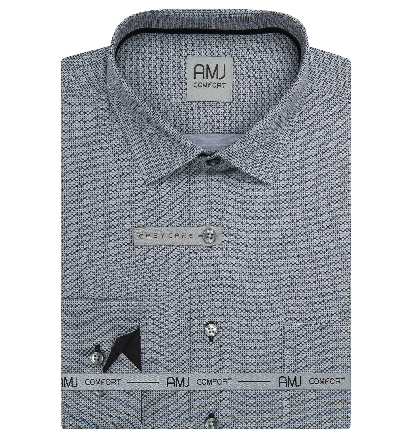Pánská košile AMJ bavlněná, šedá vzorovaná VDSBR1458, dlouhý rukáv, slim fit, vel. 42
