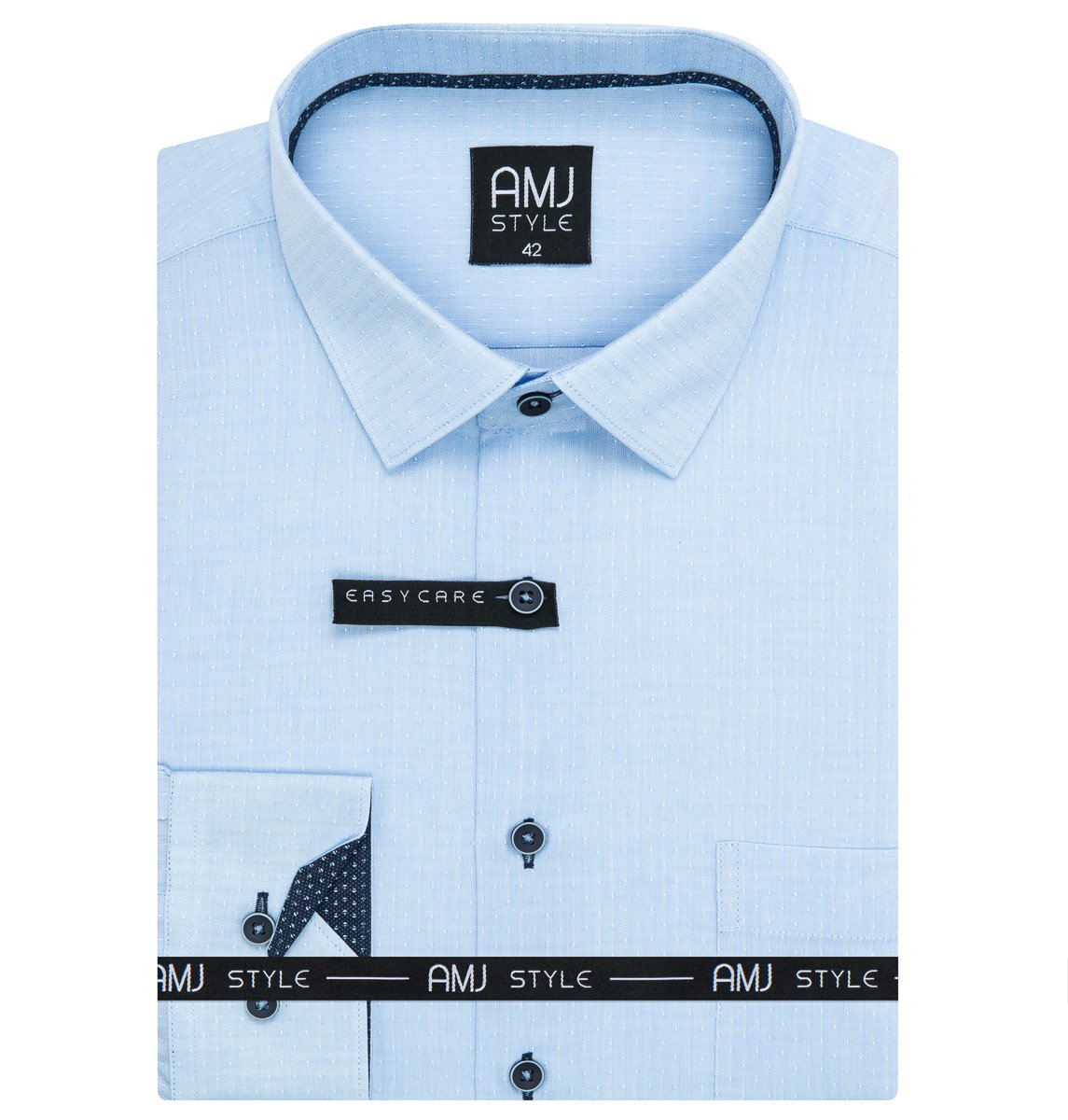 Pánská košile AMJ bavlněná, světle modrá puntíkovaná, VDR1348, dlouhý rukáv, regular fit, vel. 46