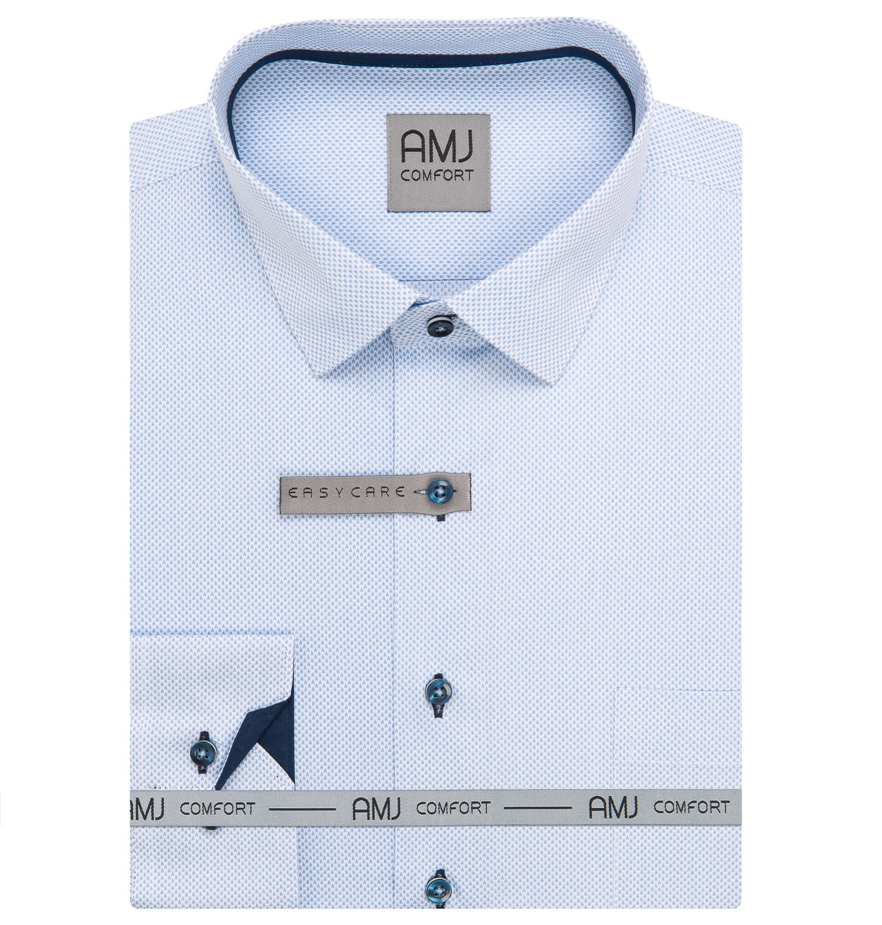 Pánská košile AMJ bavlněná, světle modrá síťovaná VDBR1419, dlouhý rukáv, regular fit, vel. 47/48