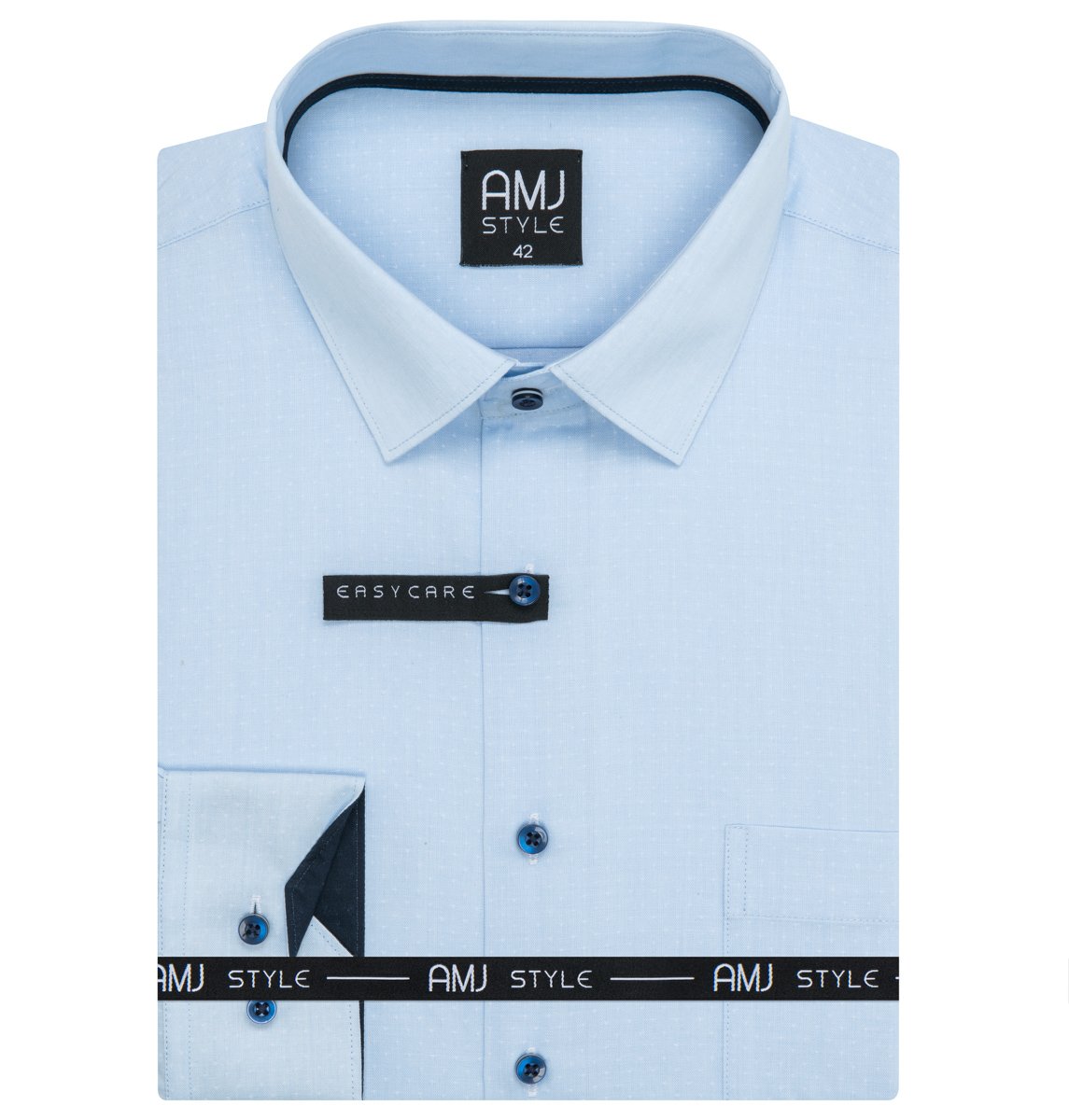 Pánská košile AMJ bavlněná, světle modrá jemně tečkovaná, VDR1349, dlouhý rukáv, regular fit, vel. 44