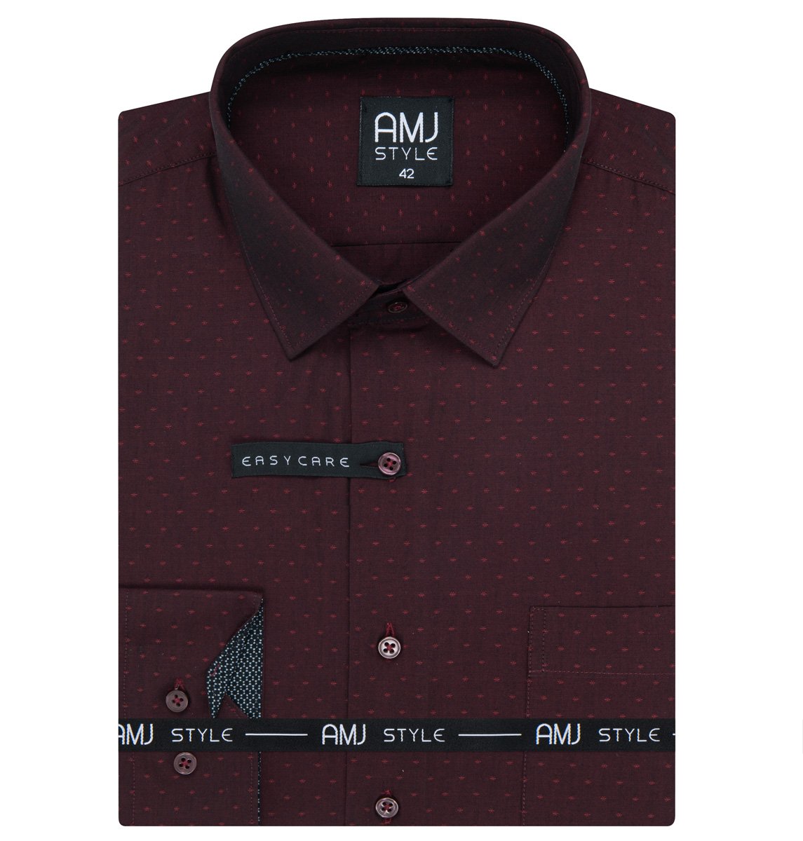 Pánská košile AMJ bavlněná, vínová hrubě tečkovaná, VDR1389, dlouhý rukáv, regular fit, vel. 51/52
