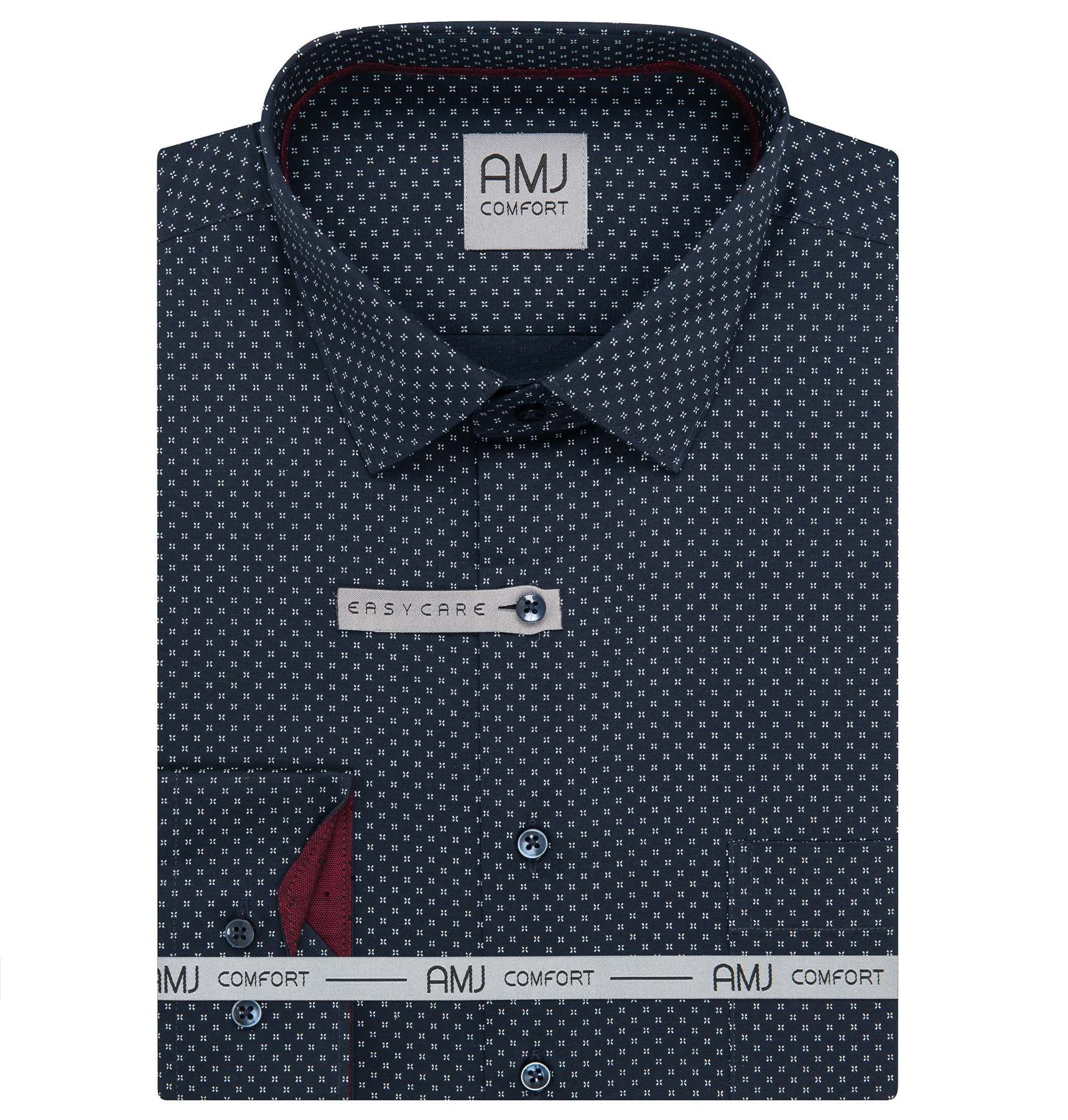 Pánská košile AMJ bavlněná, tmavě modrá s křížky, VDBR1412, dlouhý rukáv, regular fit, vel. 41