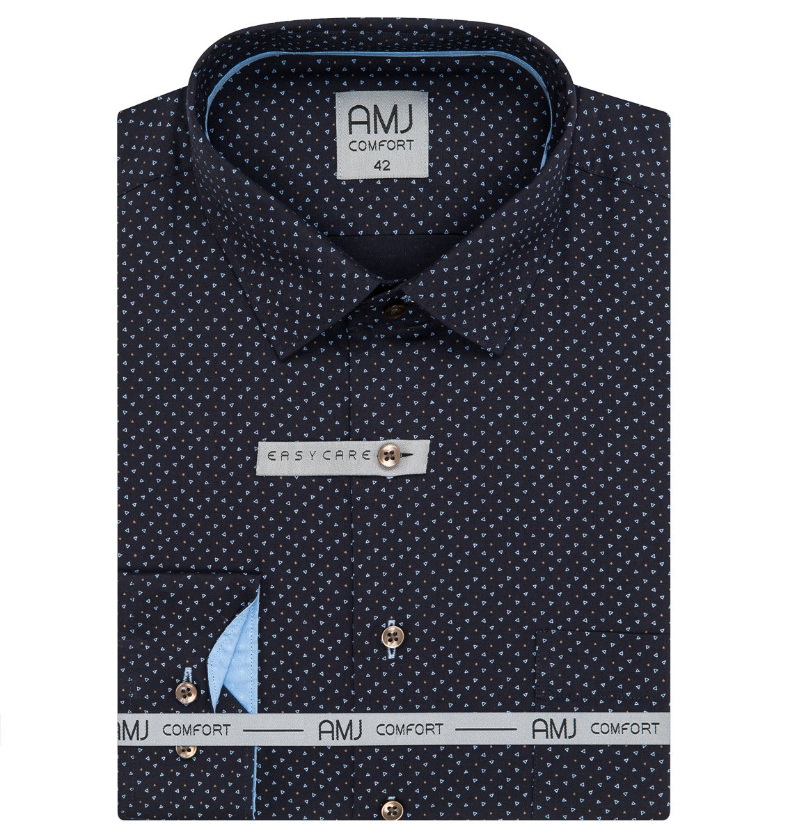 Pánská košile AMJ bavlněná, tmavě modrá vzorovaná, VDSBR1331, dlouhý rukáv slim fit, vel. 45