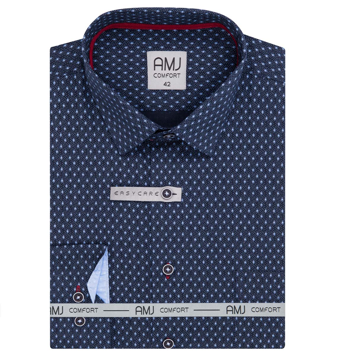 Pánská košile AMJ bavlněná, tmavě modrá se světle modrými tečkami a vzory, VDBR1316, dlouhý rukáv, regular fit, vel. 45