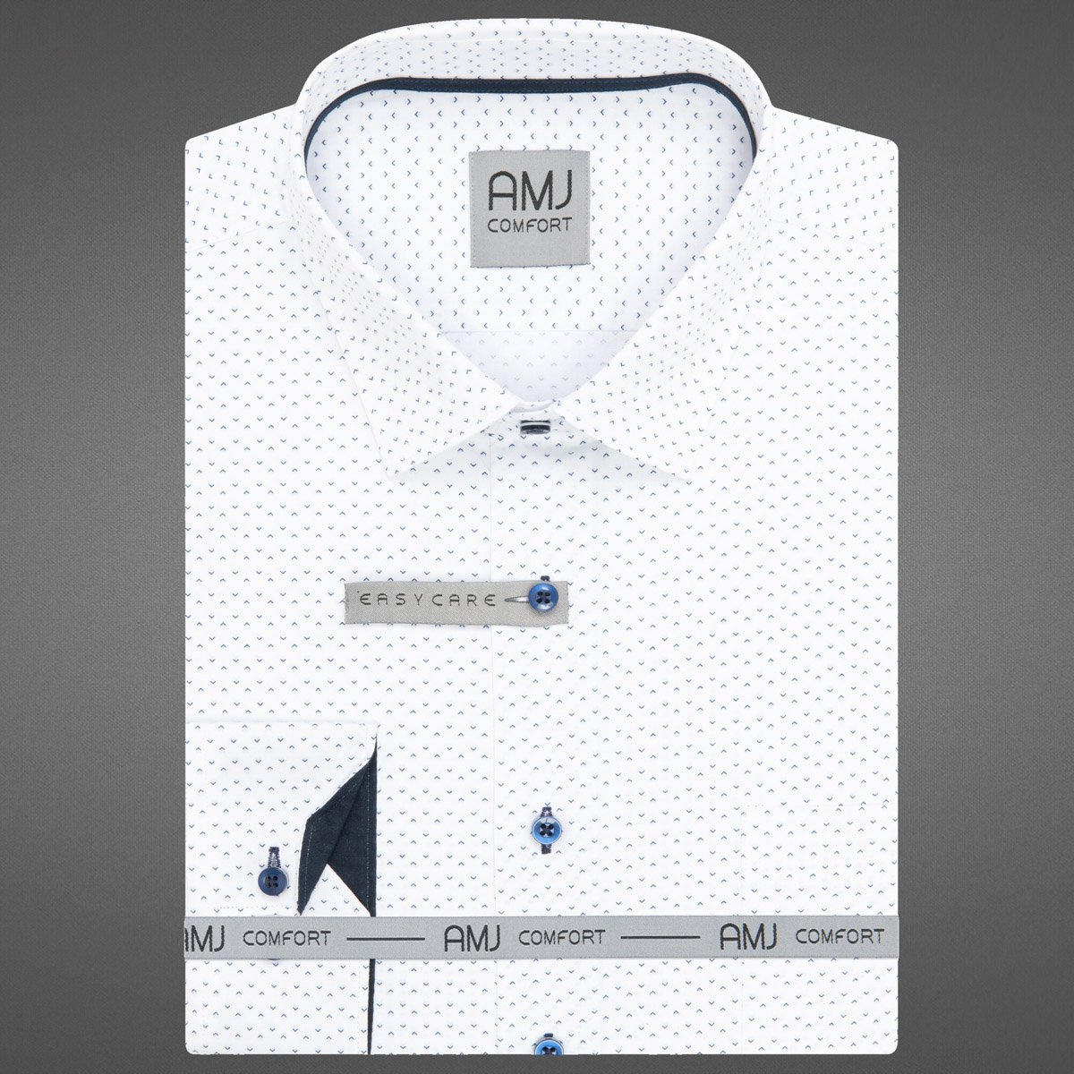 Pánská košile AMJ bavlněná, bílá s tmavě modrými šipkami VDBR1327, dlouhý rukáv, regular fit, vel. 43
