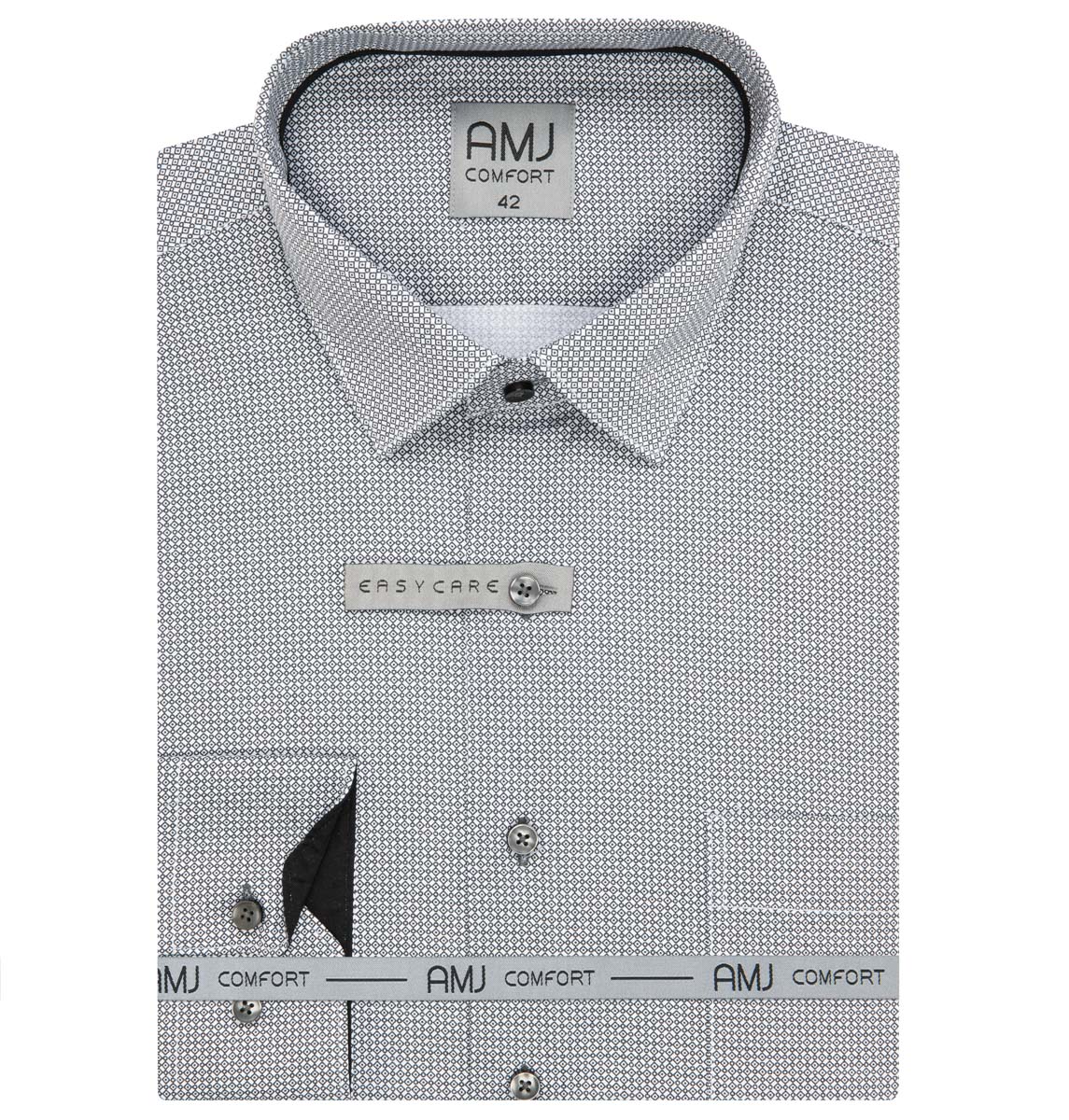 Pánská košile AMJ bavlněná, bílá s šedými kosočtverečky a puntíky, VDSBR1350, dlouhý rukáv, slim fit, vel. 40