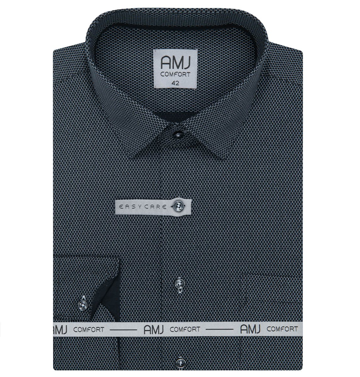 Pánská košile AMJ bavlněná, černá s bílými šestiúhelníky, VDSBR1383, dlouhý rukáv, slim fit, vel. 41