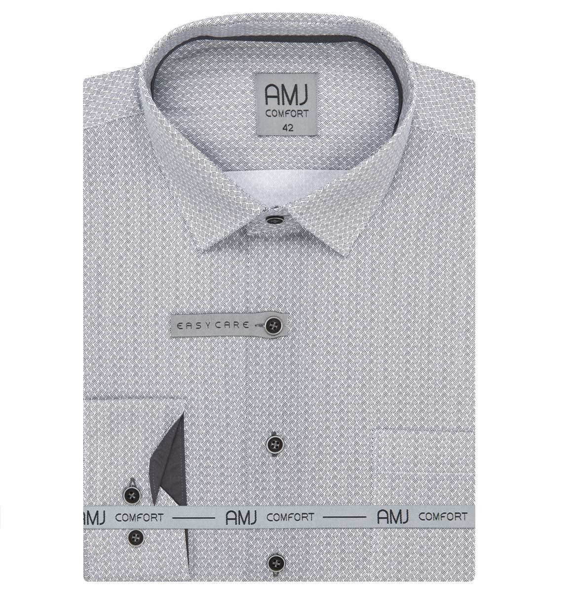 AMJ Pánská košile bavlněná, šedá s drobnými hustými vlnkami, VDBR1384, dlouhý rukáv, regular fit, vel. 46