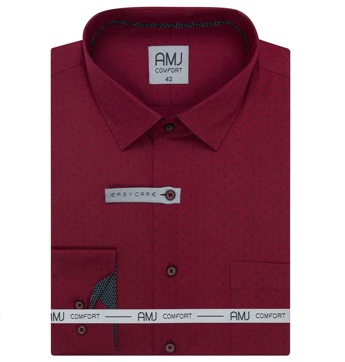 Pánská košile AMJ bavlněná, červená s černým kropením, VDBR1385, dlouhý rukáv, regular fit, vel. 41