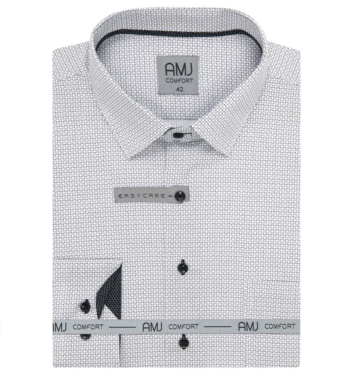 Pánská košile AMJ bavlněná, bílá s šedými elipsami VDSBR1386, dlouhý rukáv, slim fit, vel. 42