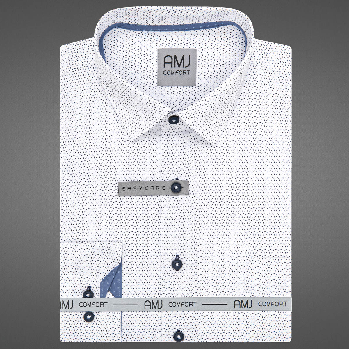Pánská košile AMJ bavlněná, bílá - tmavě modře kropenatá VDBR1403, dlouhý rukáv, regular fit, vel. 44