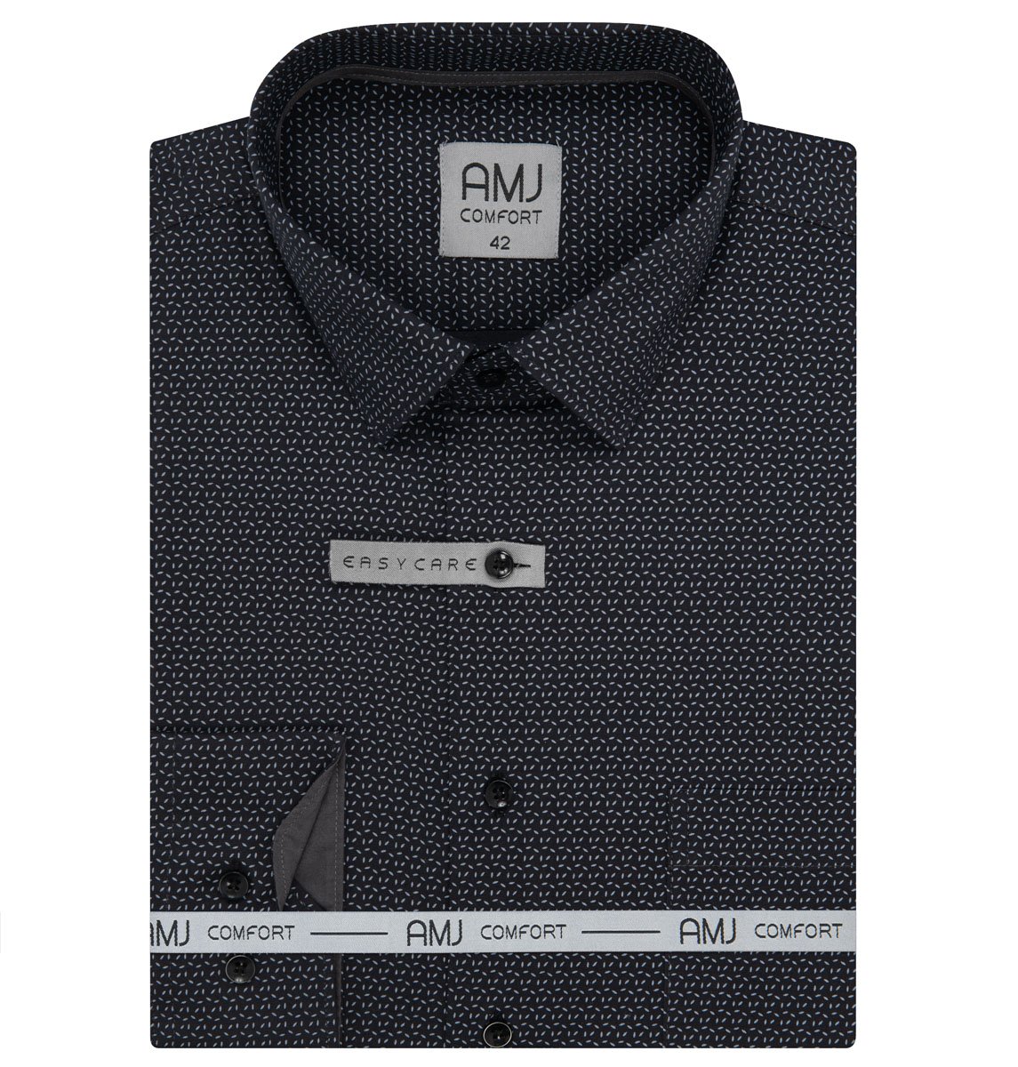 Pánská košile AMJ bavlněná, černá - bíle kropenatá VDSBR1407, dlouhý rukáv, slim fit, vel. 43