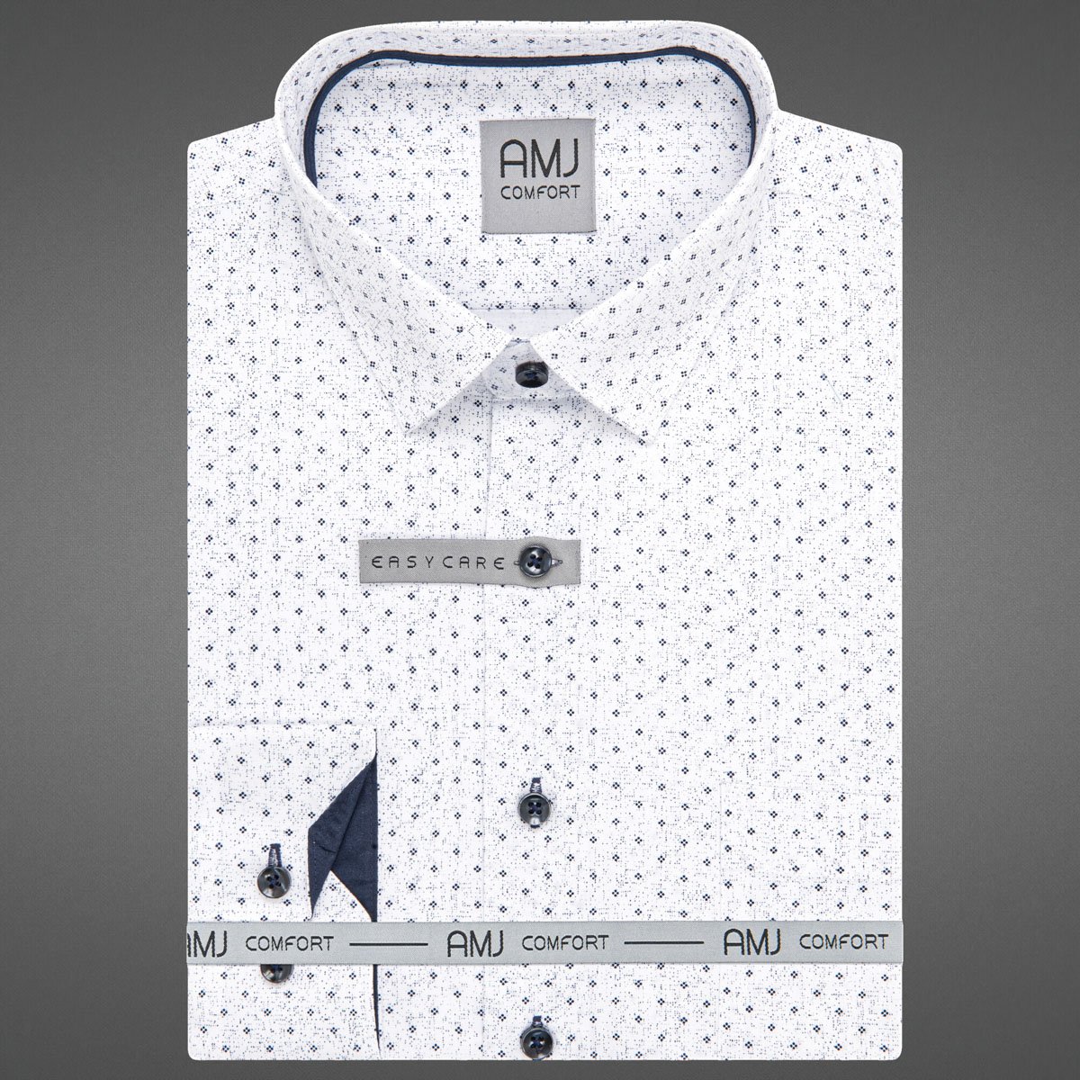 Pánská košile AMJ bavlněná, bílá s tmavě modrými tečkami VDBR1416, dlouhý rukáv, regular fit, vel. 41