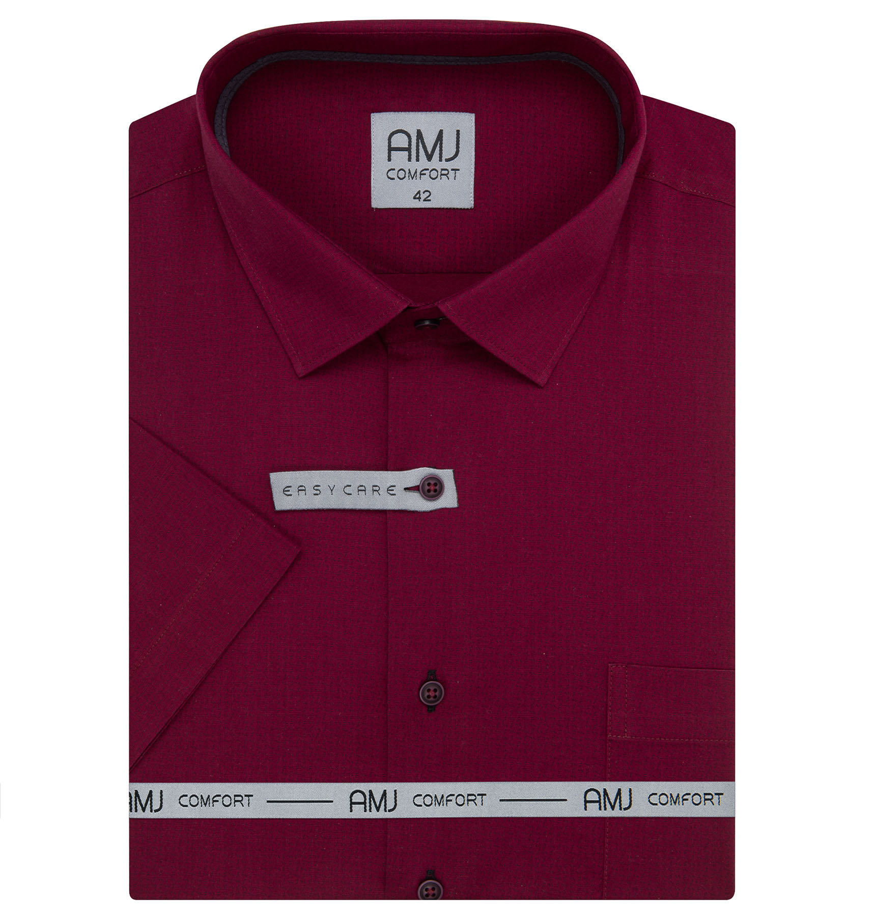 Levně AMJ Pánská košile bavlněná, vínová, geometrické tvary, VKBR1496, krátký rukáv, regular fit, vel. 40