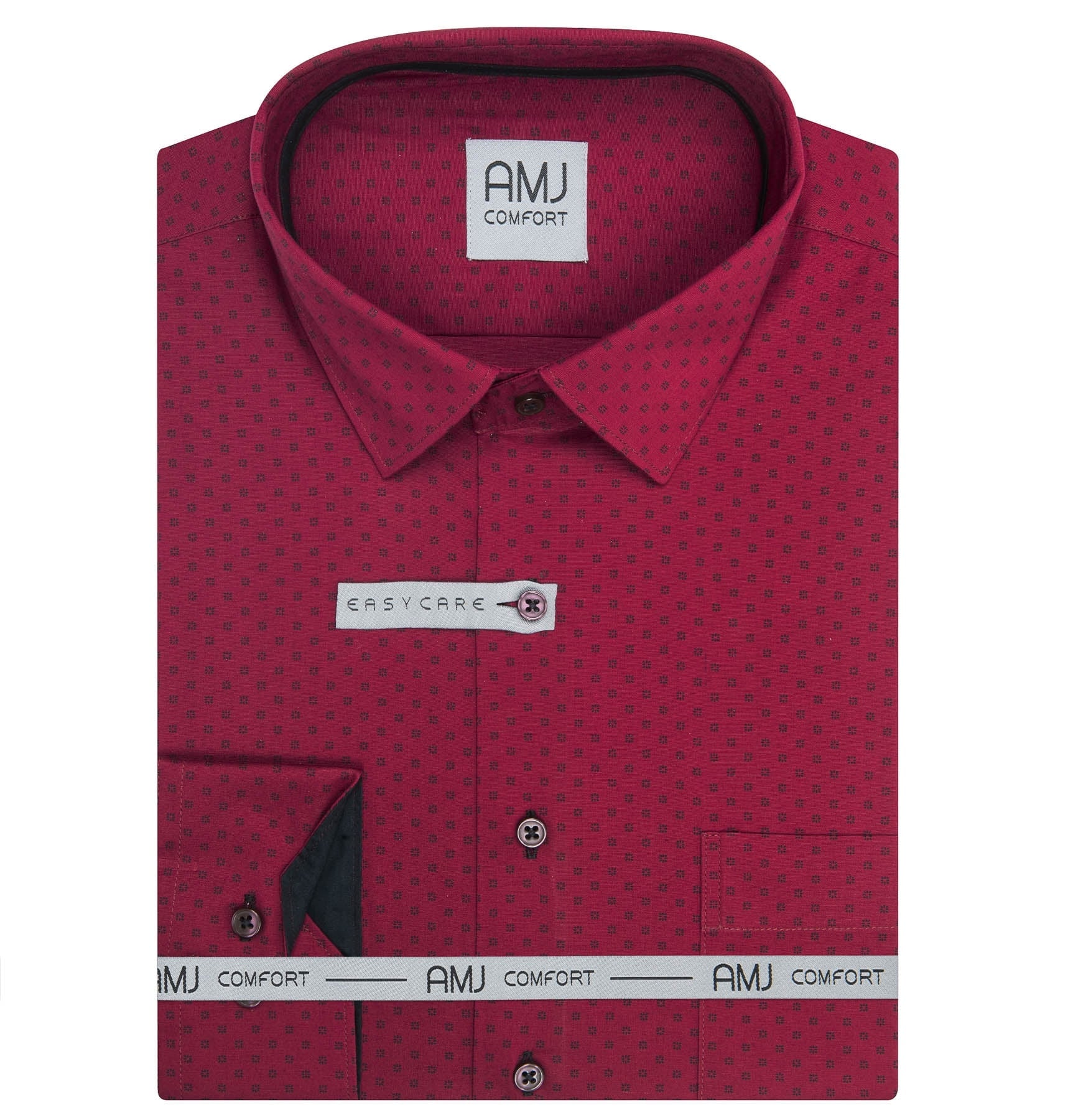 Pánská košile AMJ bavlněná, vínová květinovaná VDBPR1483, dlouhý rukáv, prodloužená délka, vel. 42