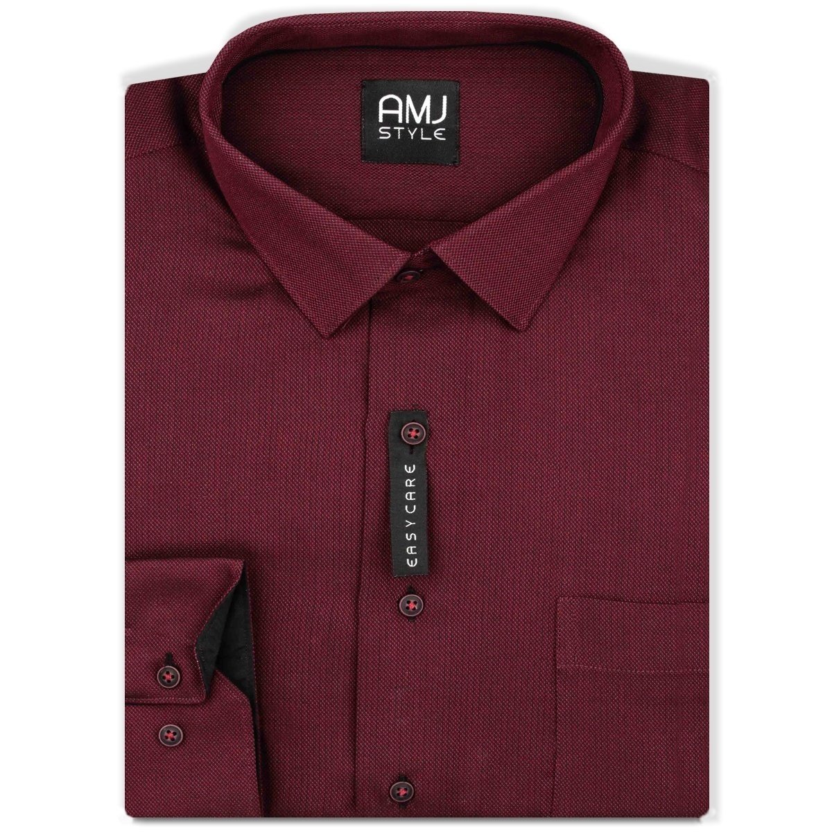 AMJ Pánská košile bavlněná,vínová, vzor hrubé tkaniny, VDR1347, dlouhý rukáv, regular fit, vel. 49/50