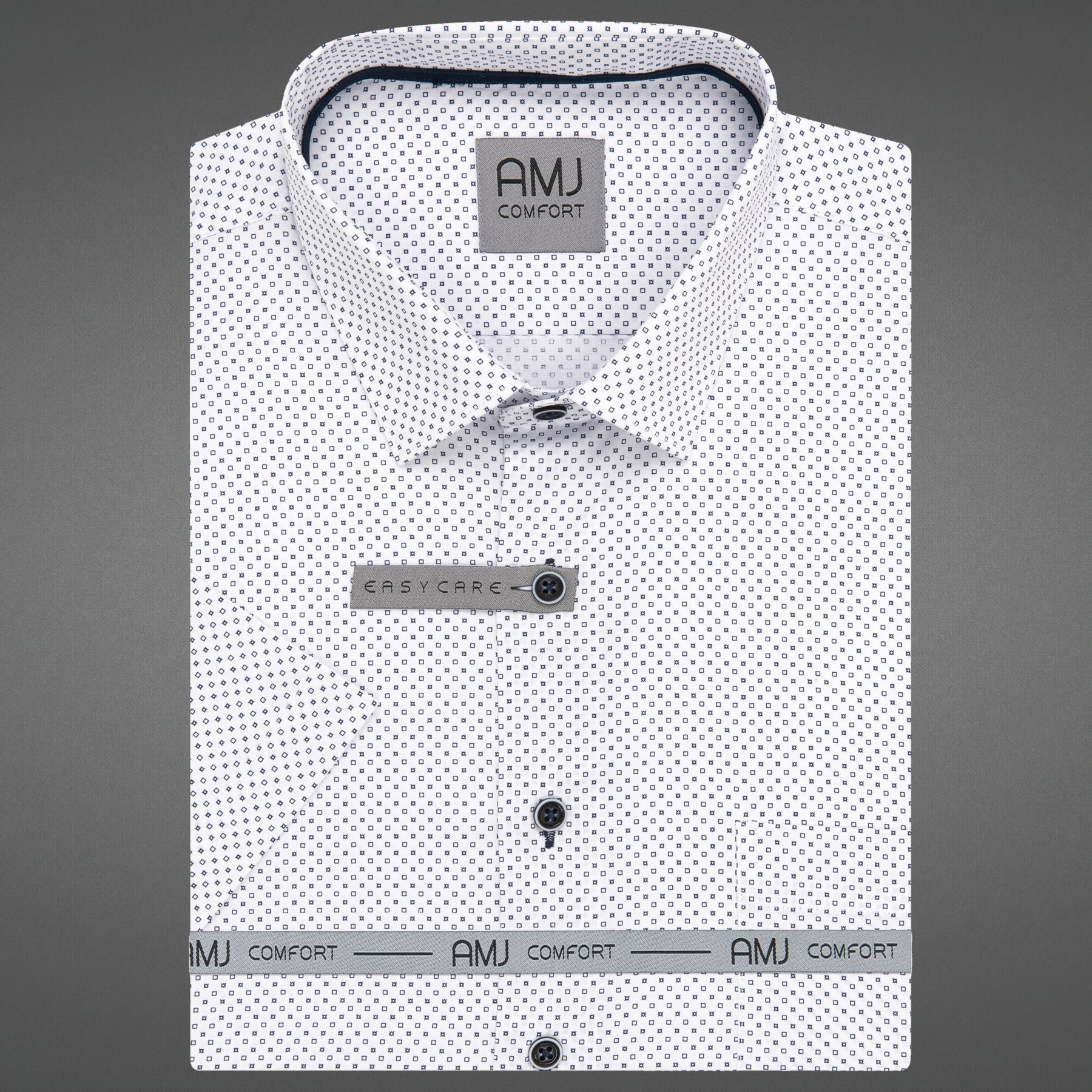 AMJ Pánská košile bavlněná, bílá, modrá kostička a hvězdička, VKBR1363, krátký rukáv, regular fit, vel. 47/48 (nadměrná)