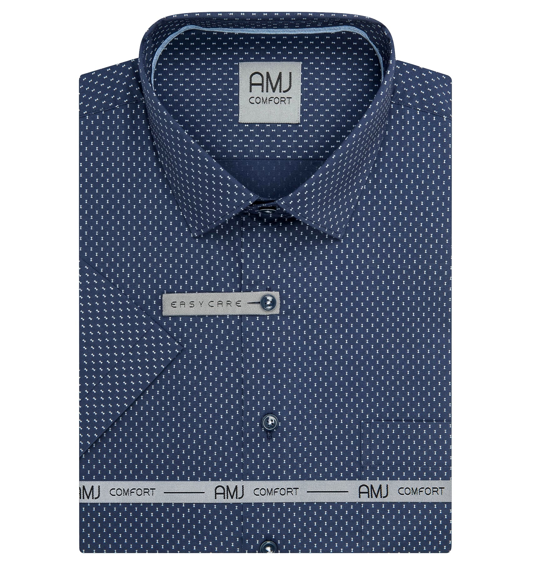 AMJ Pánská košile bavlněná, tmavě modrá se světle modrými čárkami, VKBR1430, krátký rukáv, regular fit, vel. 44