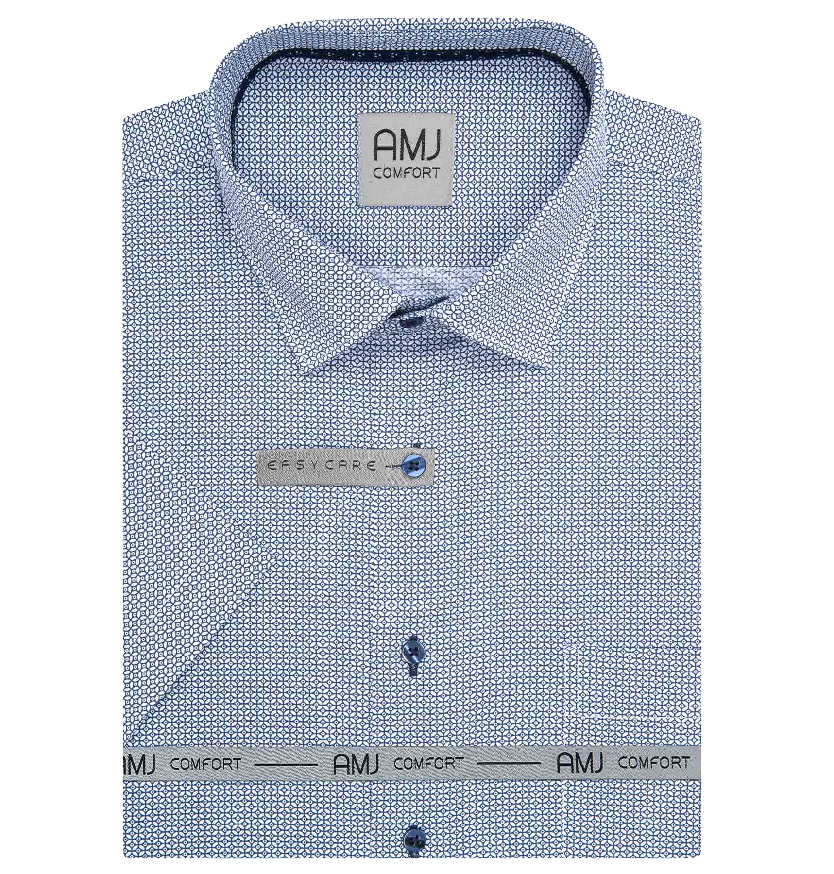 AMJ Pánská košile bavlněná, modrá puntíkovaná / síťovaná, VKBR1434, krátký rukáv, regular fit, vel. 51/52
