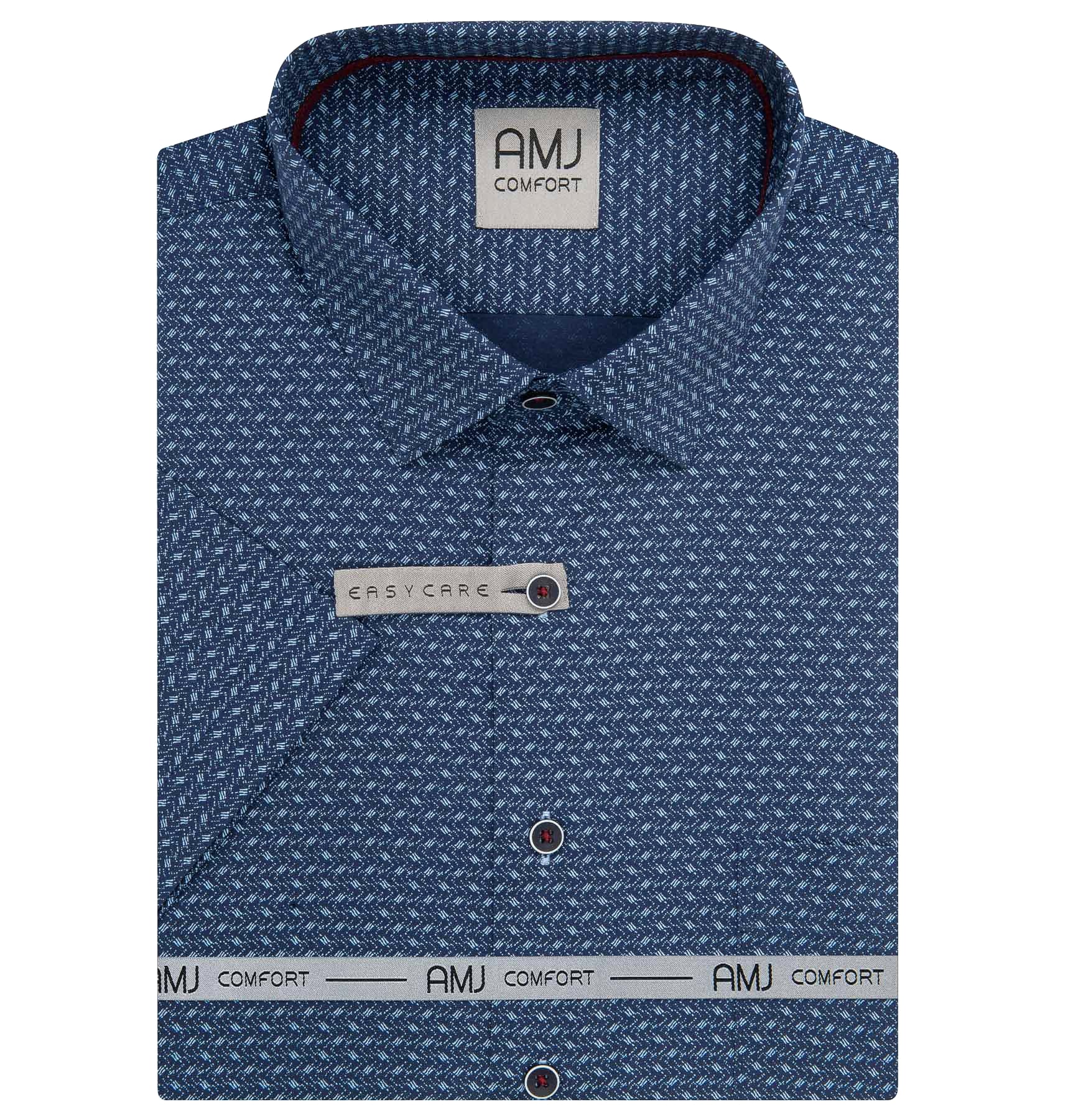 AMJ Pánská košile bavlněná, tmavě modrá s modrými cik cak čárkami, VKBR1438, krátký rukáv, regular fit, vel. 47/48