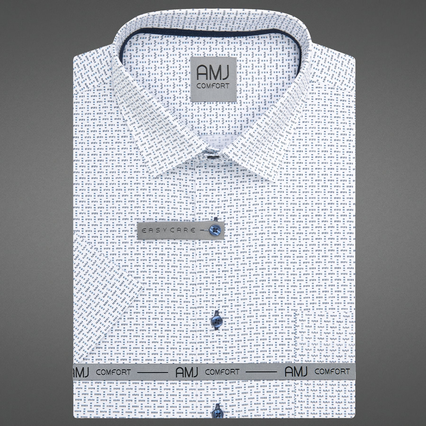 AMJ Pánská košile bavlněná, bílá, modré čárky, VKBR1442, krátký rukáv, regular fit, vel. 41