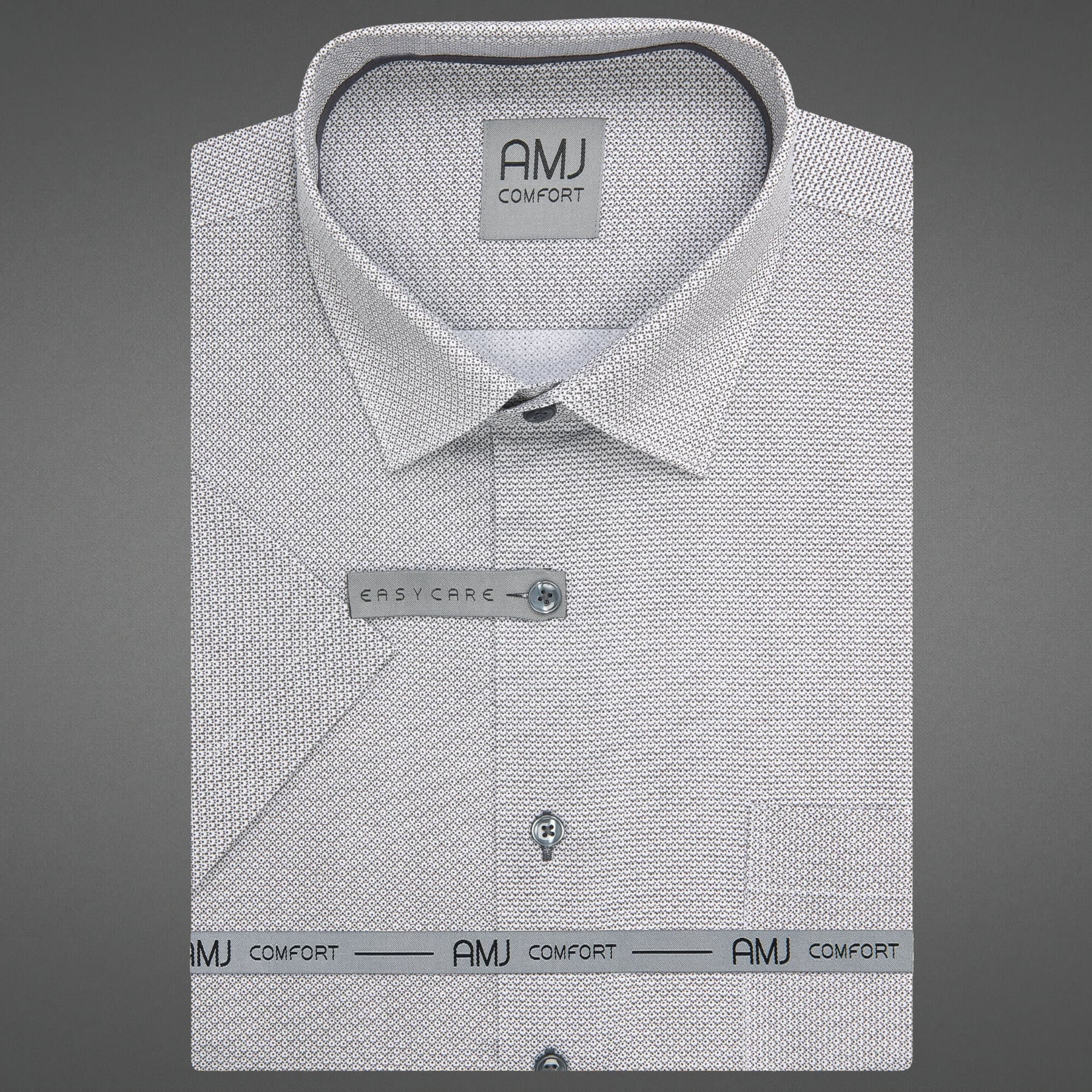 AMJ Pánská košile bavlněná, šedá puntíkovaná / síťovaná, VKBR1445, krátký rukáv, regular fit, vel. 51/52