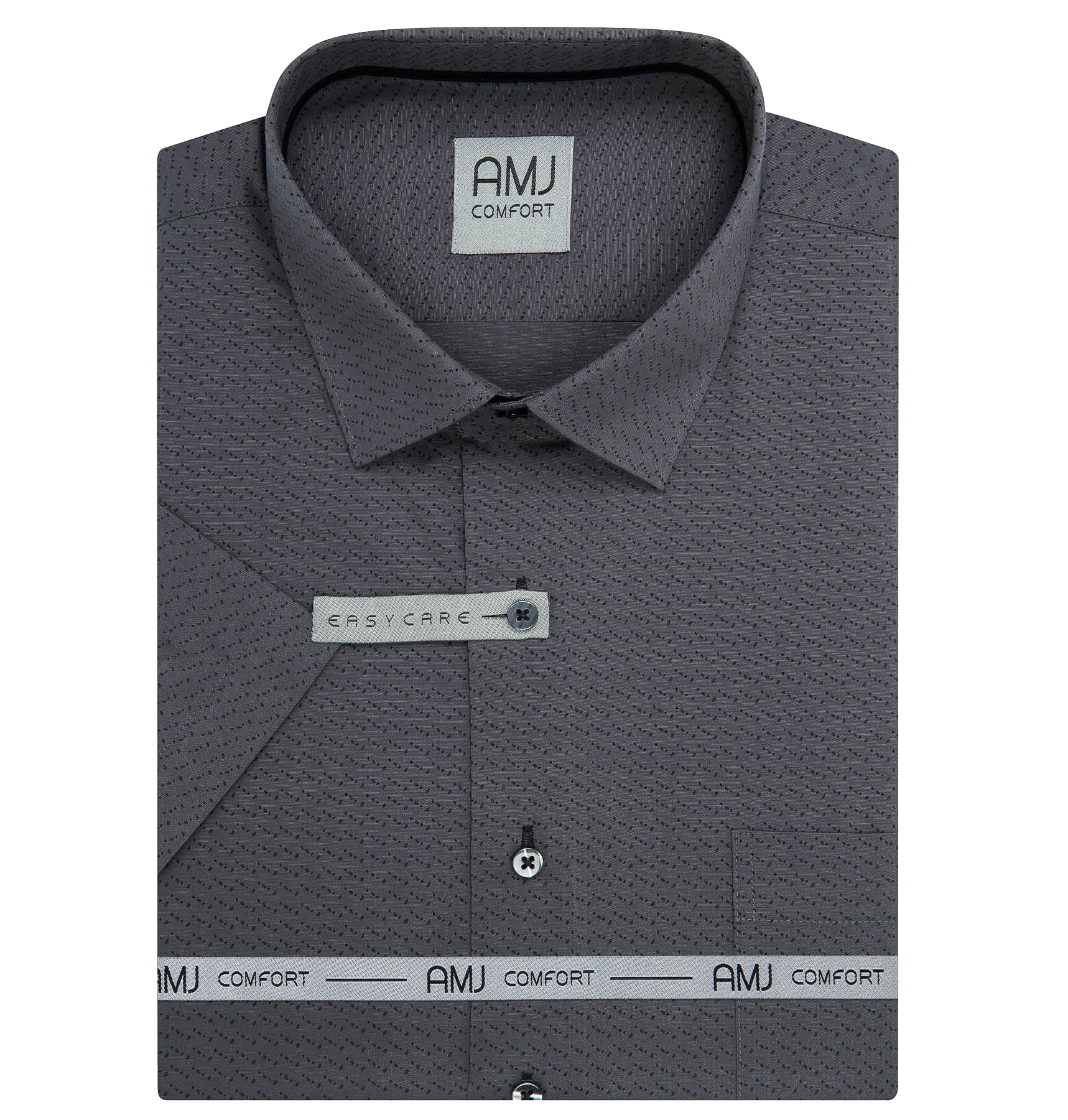 AMJ Pánská košile bavlněná, tmavě šedá s tečkami, VKBR1446, krátký rukáv, regular fit, vel. 41