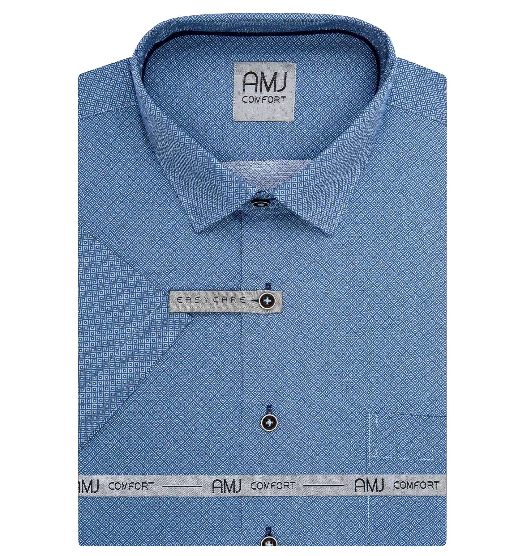 AMJ Pánská košile bavlněná, modrá s kosočtverci, VKBR1454, krátký rukáv, regular fit, vel. 51/52
