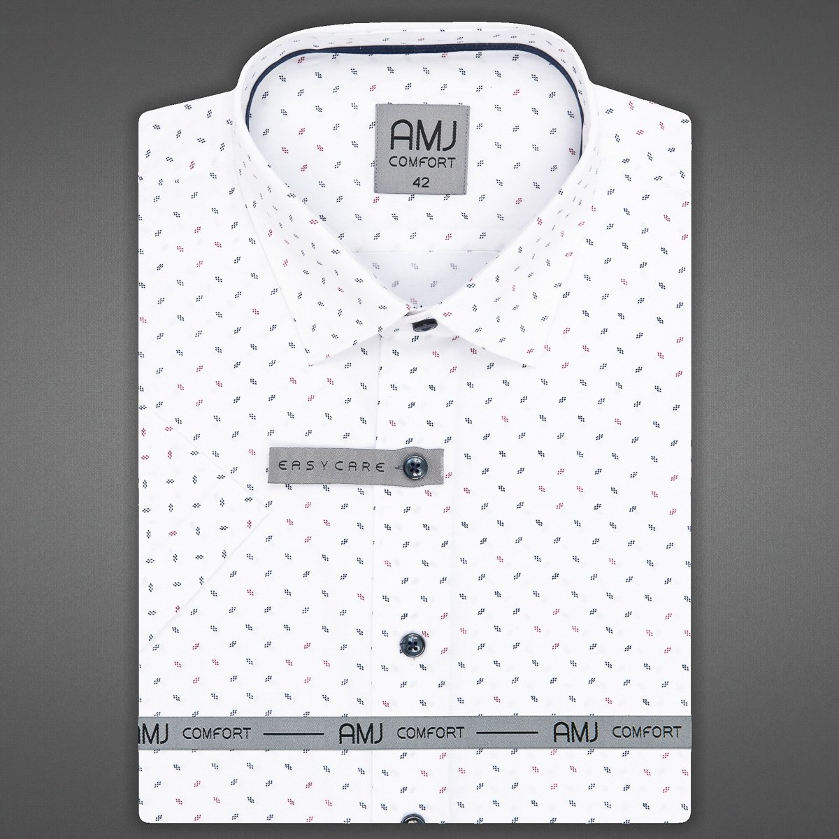 Levně AMJ Pánská košile bavlněná, bílá s tečkovanými kvítky VKSBR1289, krátký rukáv, slim-fit, vel. 41